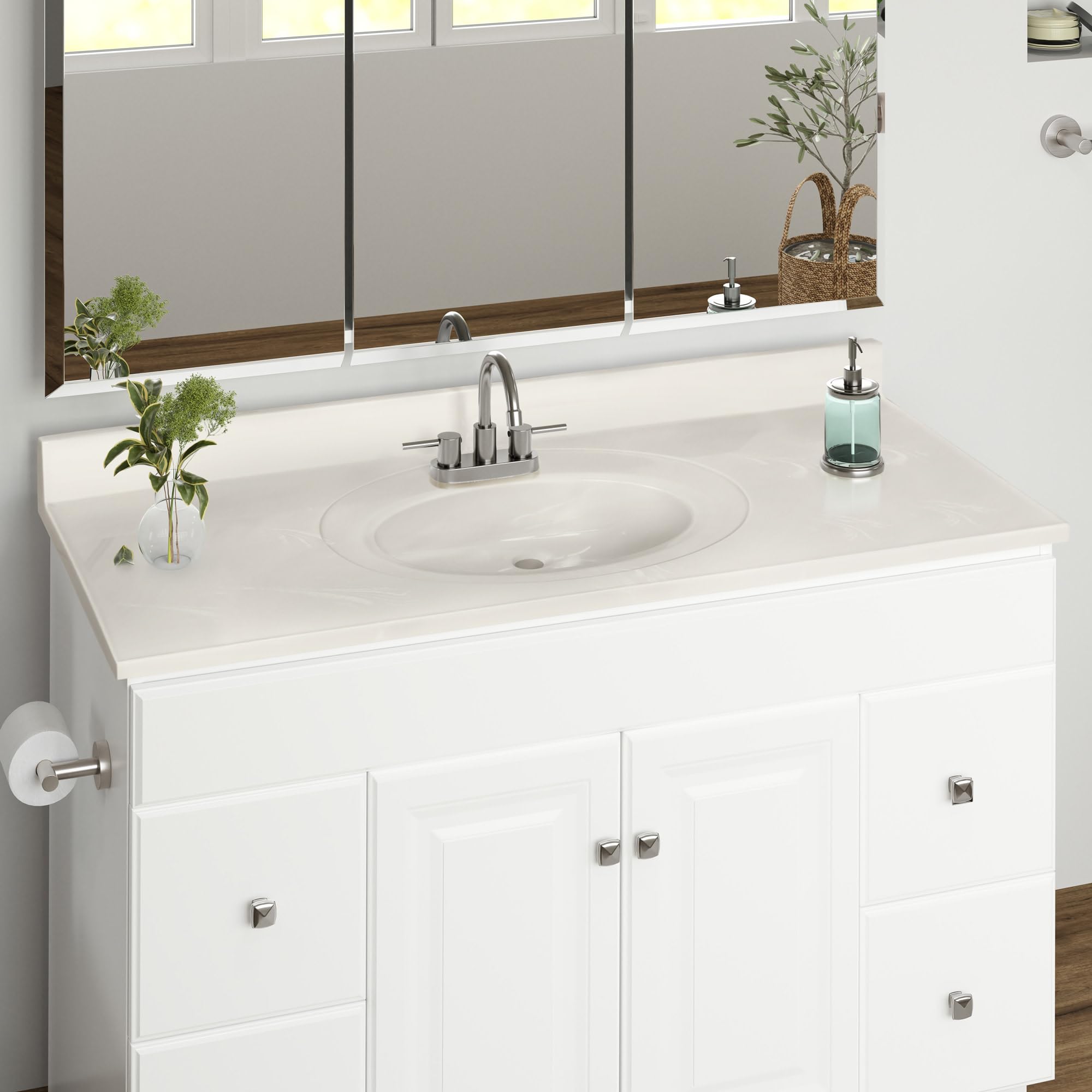 49-Inch Cultured Marble Bathroom Vanity Top with Backsplash - Ivory Swirl Design - Durable & Water-Resistant - Perfect for Modern Home Renovation & Bathroom Upgrade - Design House 586347