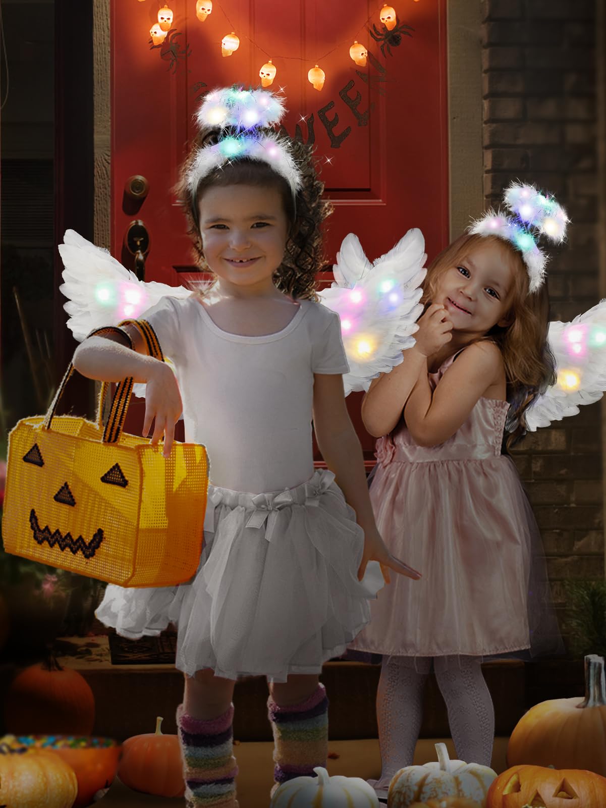 LED Angel Wings and Halo Set - Glow in The Dark Halloween Costume Accessories for Women, Fairy & Cupid Cosplay - Perfect for Halloween Parties, Cosplay Events & Photo Shoots