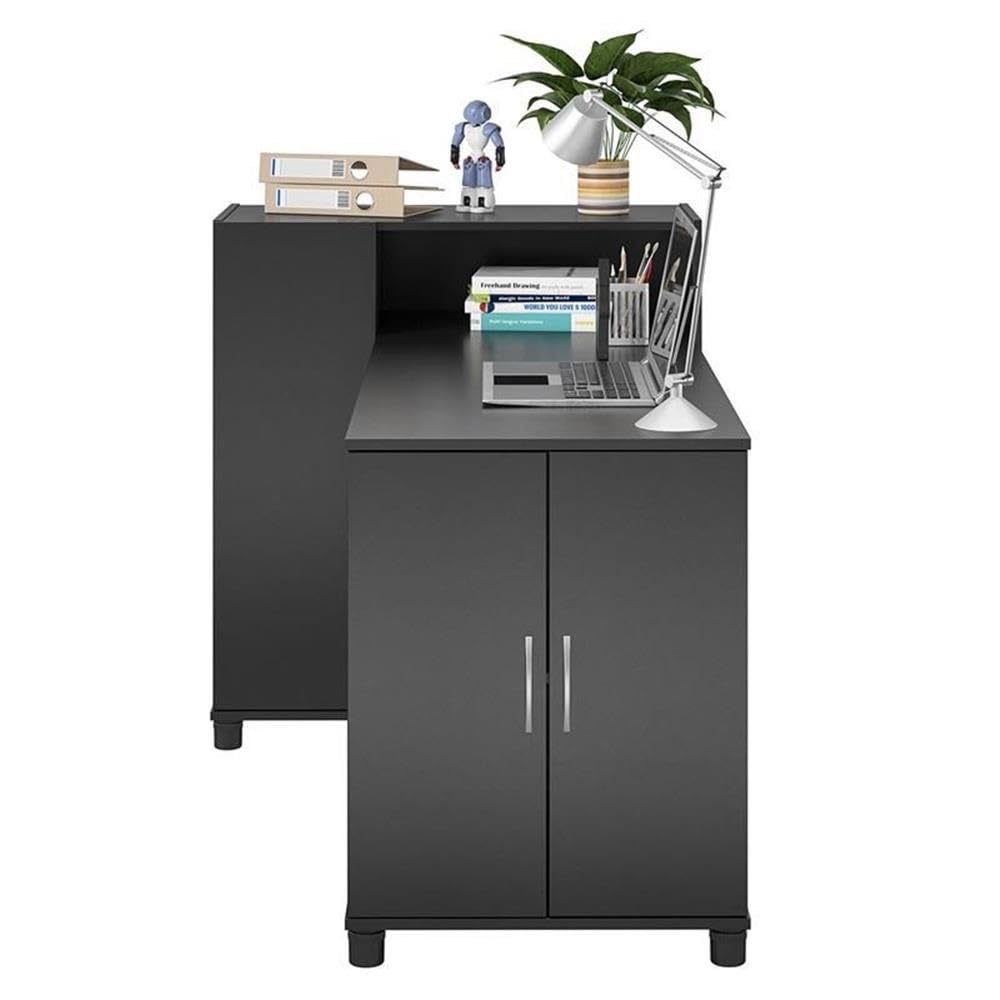 Pemberly Row Transitional Wood Hobby and Craft Desk with Storage Cabinet in Black - Perfect for DIY Projects, Home Office & Craft Room Organization