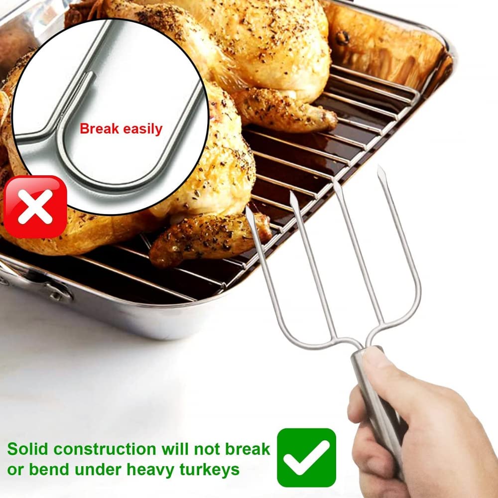 YZJSSL Turkey Lifter Forks Set of 2 - Heavy Duty Stainless Steel Poultry Lifters & Carving Forks for Roasting, Grilling, and Serving Turkey, Chicken, and Meat | Perfect for Thanksgiving, BBQ, and Holiday Cooking