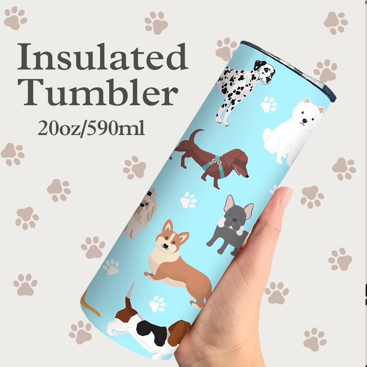 20oz Stainless Steel Dog Tumbler with Lid & Straw - Paw Print Design Travel Mug for Coffee & Tea - Perfect Gift for Dog Lovers & Women (Ideal for Travel, Office, Hiking & Outdoor Adventures)