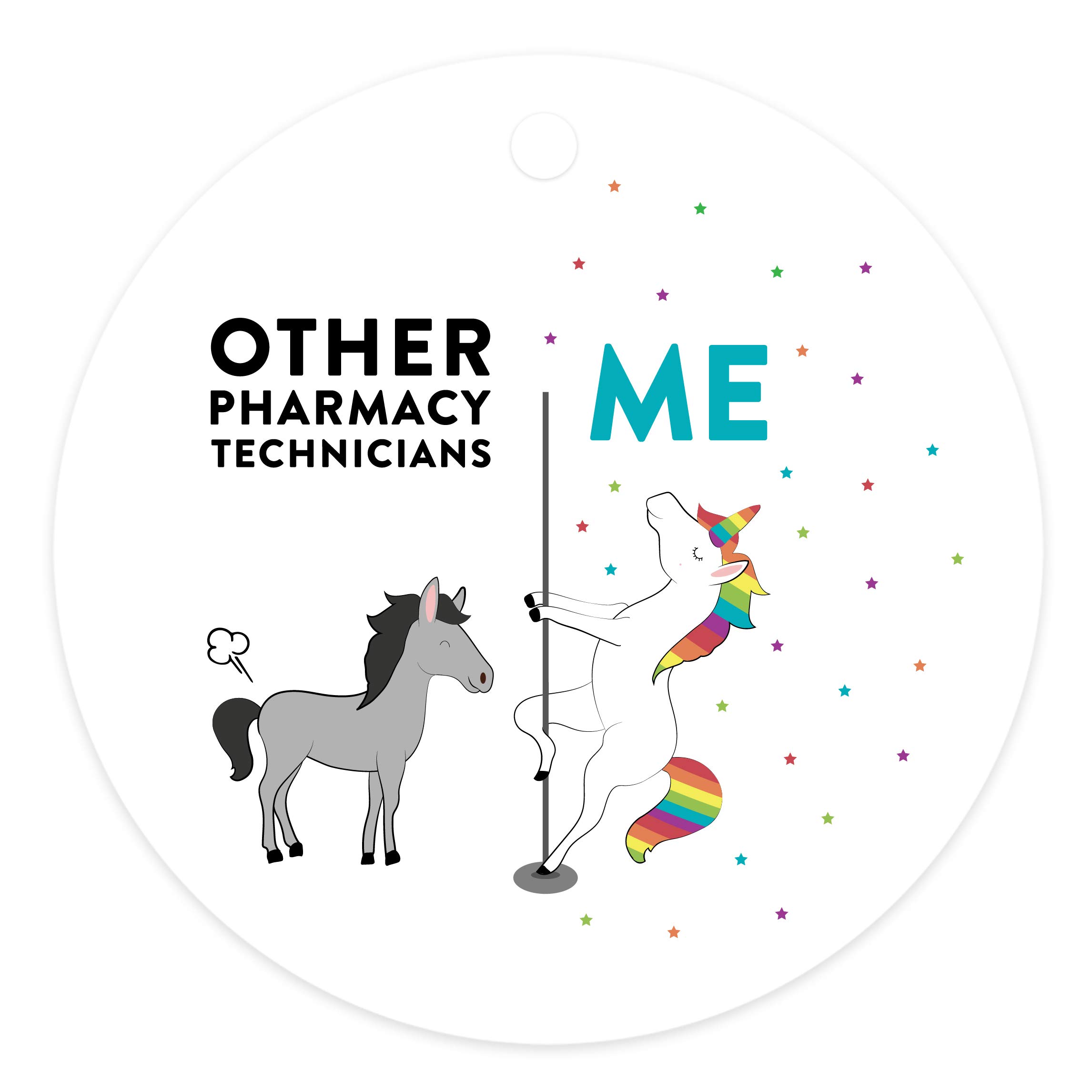 Funny Round Metal White Elephant Christmas Ornament - Gag Gift for Pharmacy Technicians, Horse & Unicorn Lovers - 1-Pack with Ribbon & Gift Bag - Perfect for Coworkers, Christmas & Birthday Gifts - Ideal for Office Parties, Secret Santa & Holiday Decorations
