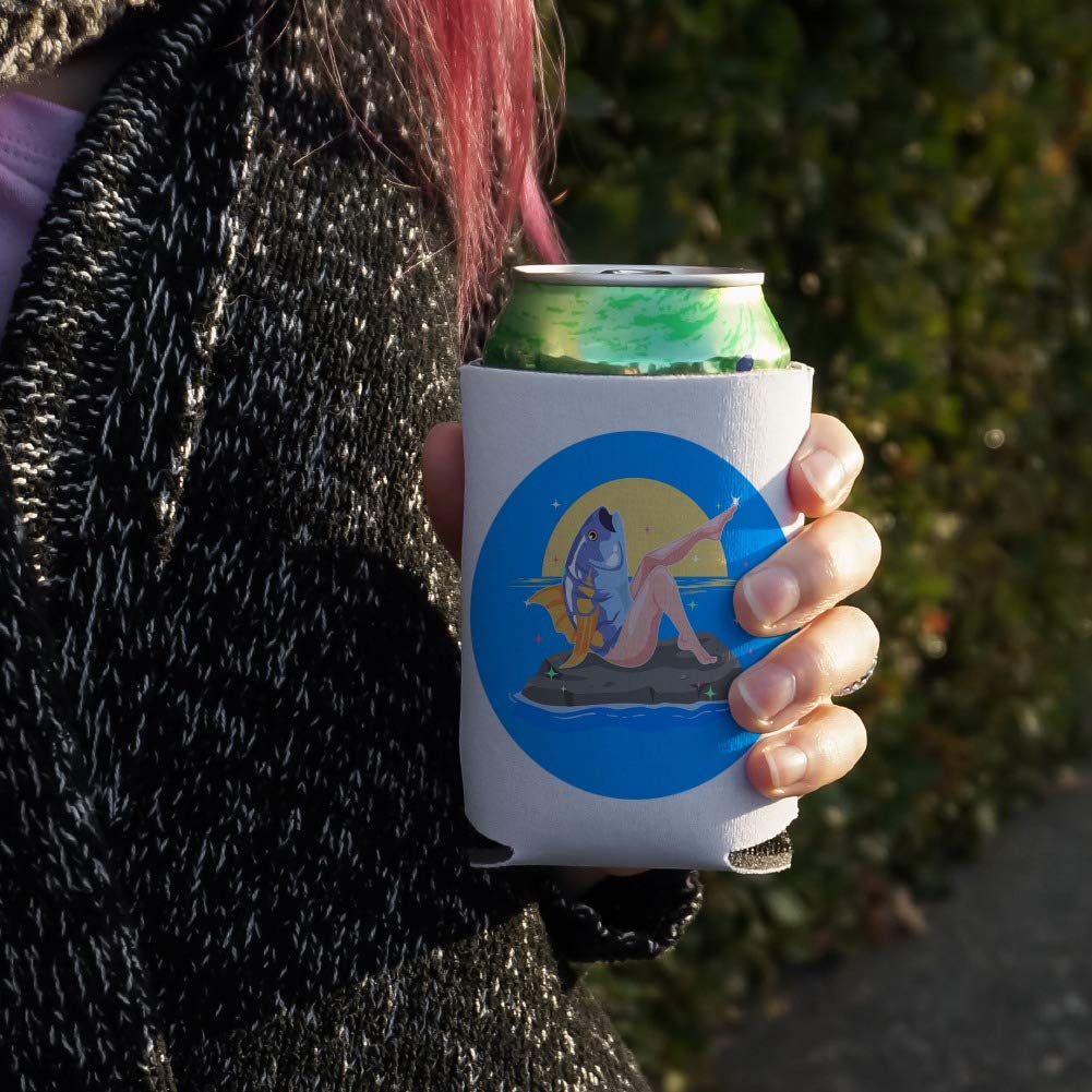 Reverse Mermaid with Tuna Head Can Cooler - Insulated Collapsible Drink Sleeve & Beverage Holder - Perfect for Beach Parties, Poolside Drinks & Funny Gifts