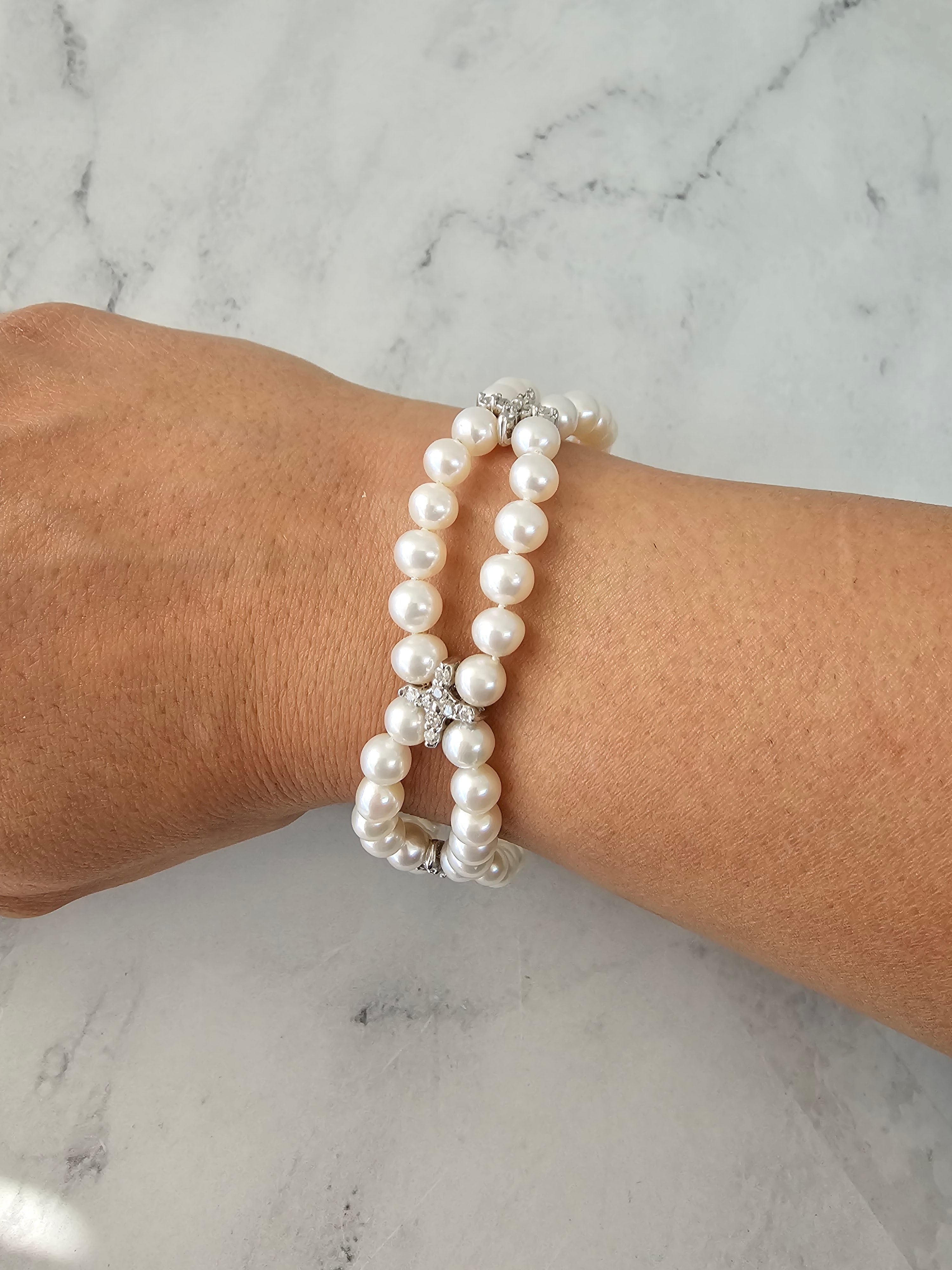 14K White Gold Pearl & Diamond Tennis Bracelet - 0.72cttw Total Weight | Elegant Jewelry for Women, Perfect Gift for Anniversary, Wedding, Birthday & Special Occasions