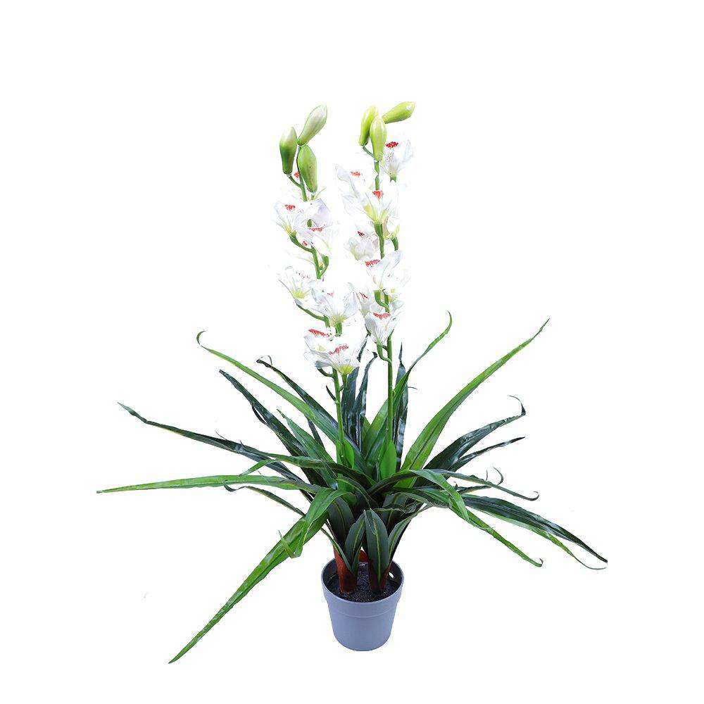 100cm Artificial Silk Cymbidium Orchid Flower in Red/White - Elegant Home Decor Potted Plant for Living Room, Office, Wedding Centerpiece & Gift