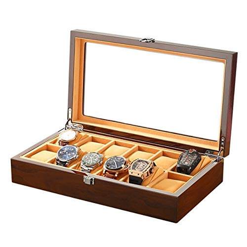 Premium Wooden Watch Box Organizer with Display Window - Carbon Fiber Jewelry Storage Case for Watches & Glasses (Color: M1003-1) - Perfect for Watch Collections, Gift Packaging & Luxury Home Decor