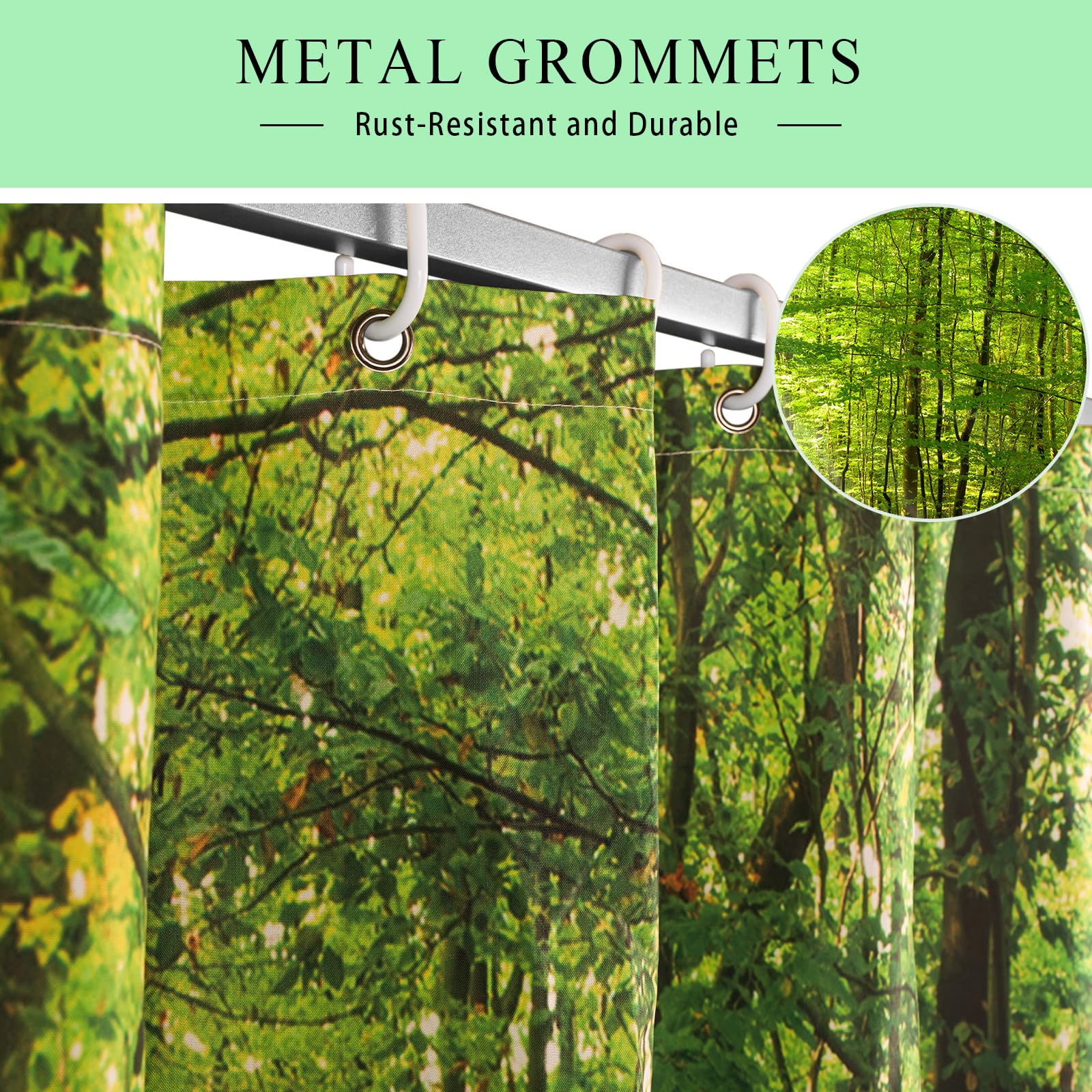 SRJ2018 Woodland Decor Shower Curtain Set - Deciduous Forest Summer Foliage with Sunlight | Romantic Holiday Scenic Bathroom Accessories 180x180cm (71x71 inches) Green & Yellow | Perfect for Nature-Themed Bathrooms, Cabin Retreats & Boho Home Decor