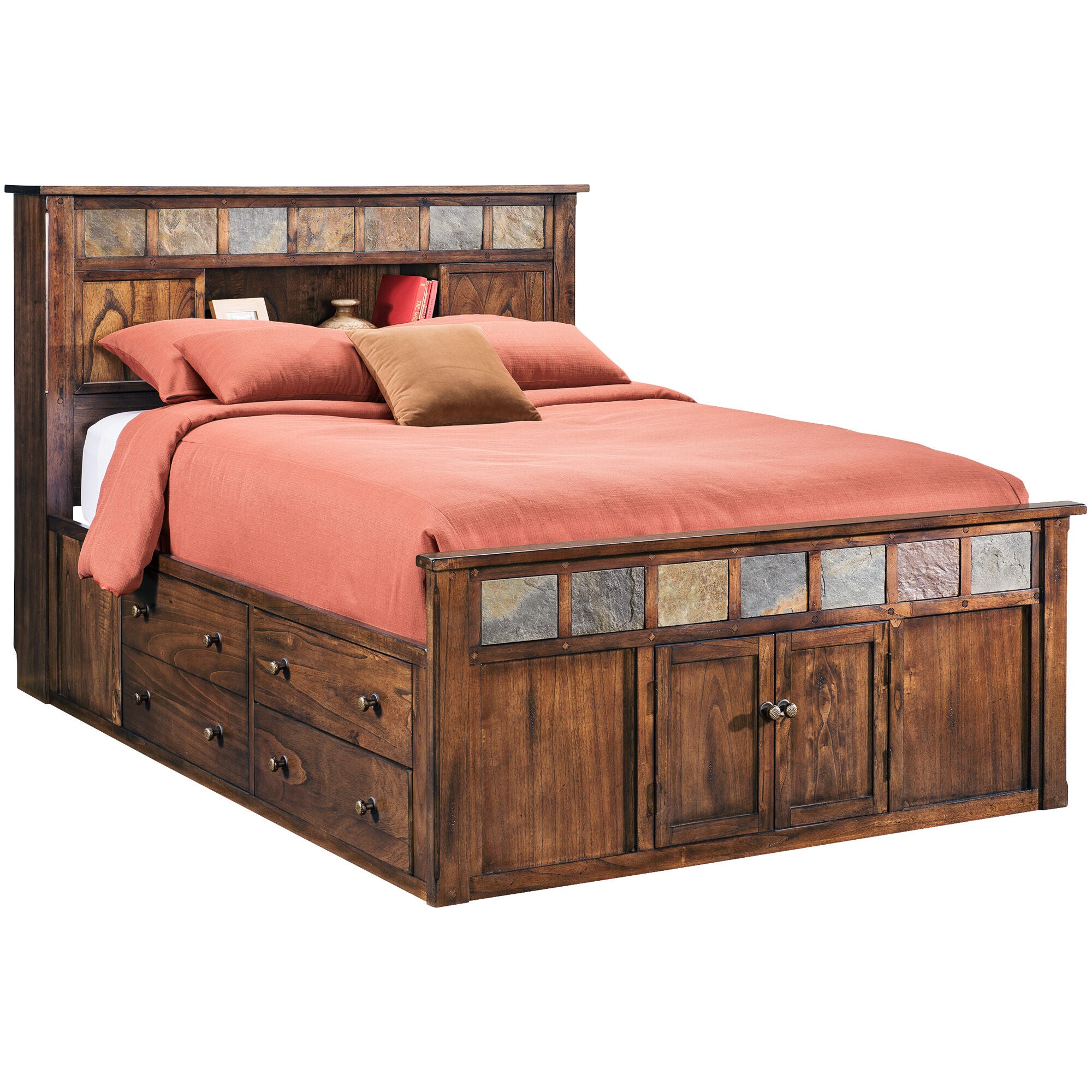 Santa Fe Bookcase Captain's Bed with Storage - Solid Wood Twin/Full/Queen Size - Perfect for Kids, Teens & Guest Rooms