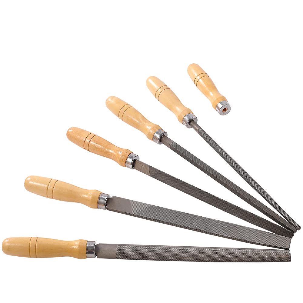 5-Piece Carbon Steel File Set with Wooden Handles - Wood, Metal & Plastic Files - Heavy Duty Steel File for DIY, Carpentry & Metalworking Projects