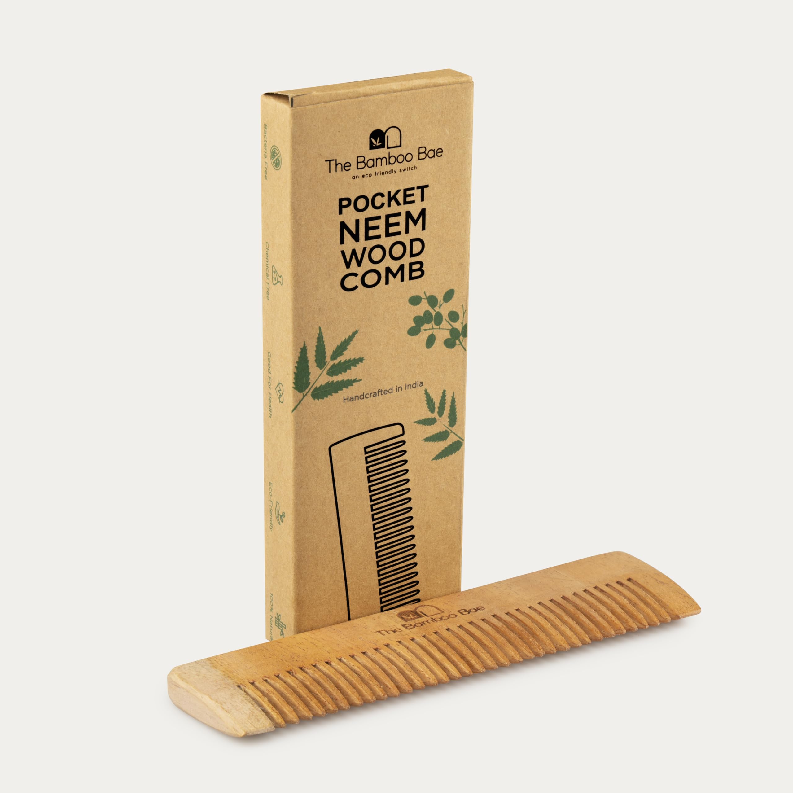Bamboo Bae Handmade Neem Wood Comb - 5 Inch Pocket Size for Travel, Detangling & Scalp Massage - Perfect for Home, Office & On-The-Go Hair Care