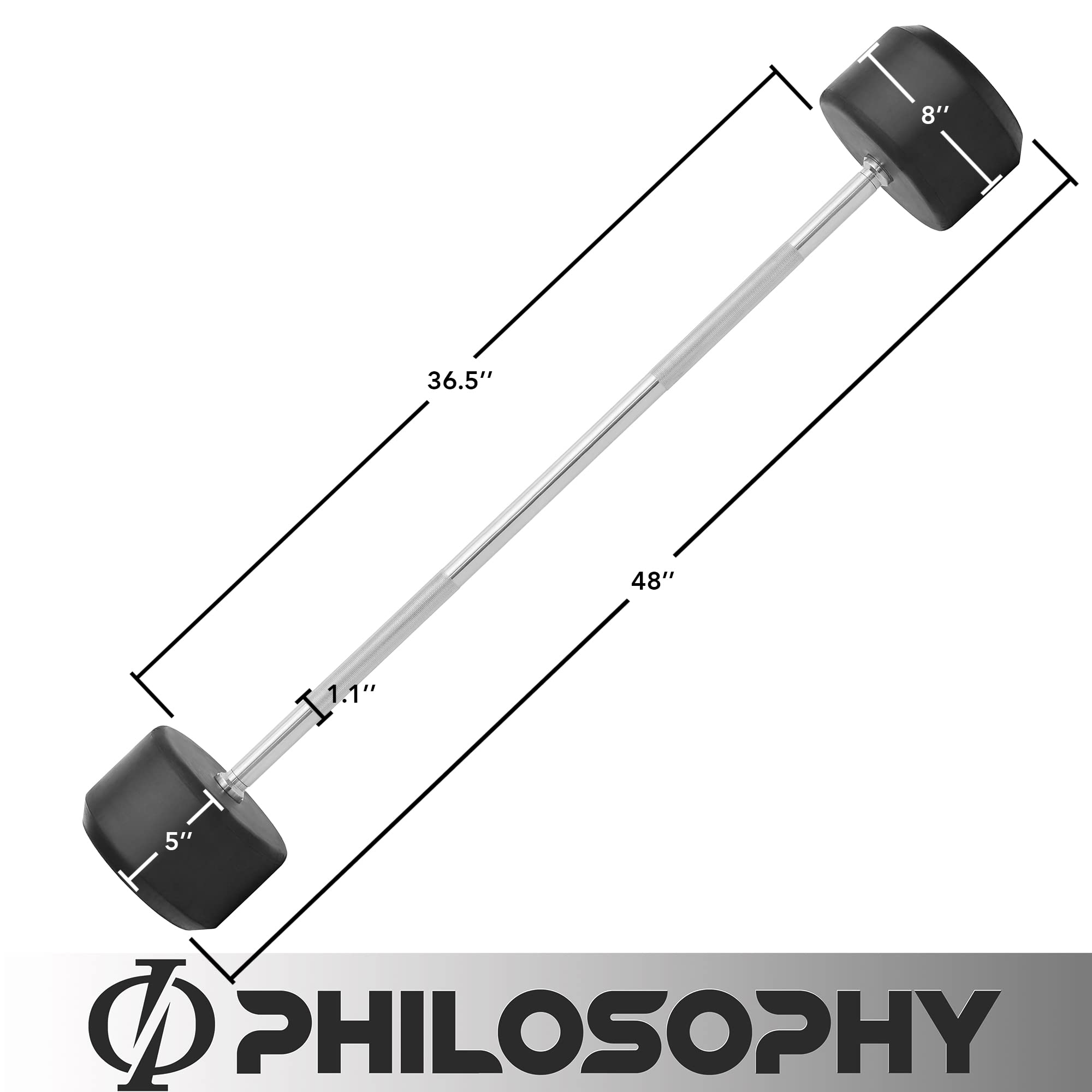 Philosophy Gym Rubber Fixed Barbell - Pre-Loaded Weight Straight Bar for Strength Training, Weightlifting & CrossFit | Perfect for Home Gym, Powerlifting & Functional Fitness Workouts