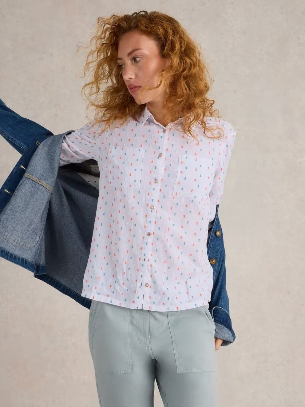 Sophie Organic Cotton Shirt for Women - Soft Ivory & Multi-Color Striped Blouse - Perfect for Casual Wear, Office Outfits & Summer Fashion