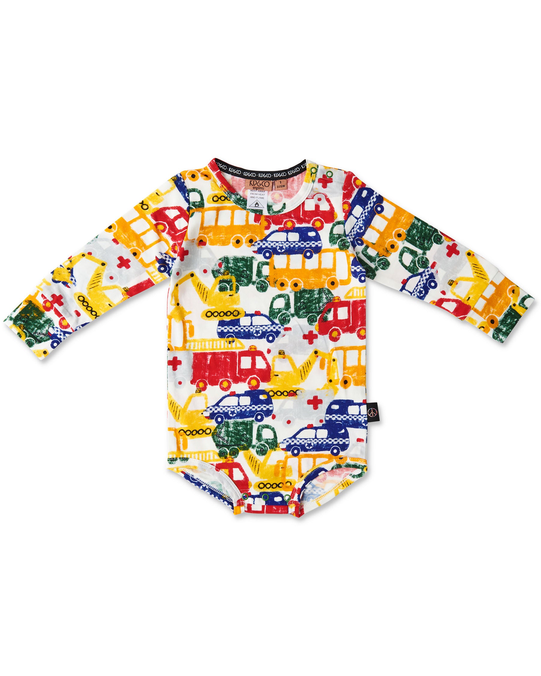 Organic Cotton Long Sleeve Baby Romper with Big Wheels Print - Soft & Comfortable One-Piece Outfit for Infants & Toddlers - Perfect for Playtime, Daycare & Family Photos