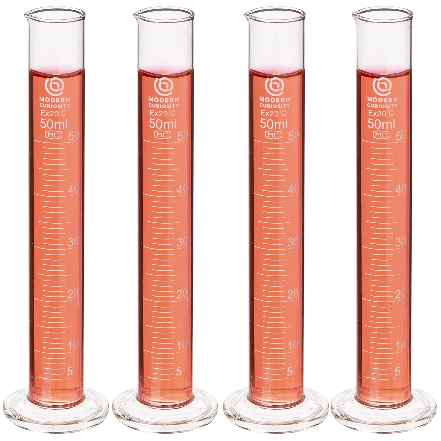 Borosilicate Glass Graduated Cylinders 50mL, 4-Pack - Precision Measuring Cups for Science Labs, Chemistry Classrooms, and Industrial Research - Essential Lab Equipment for Accurate Liquid Measurement