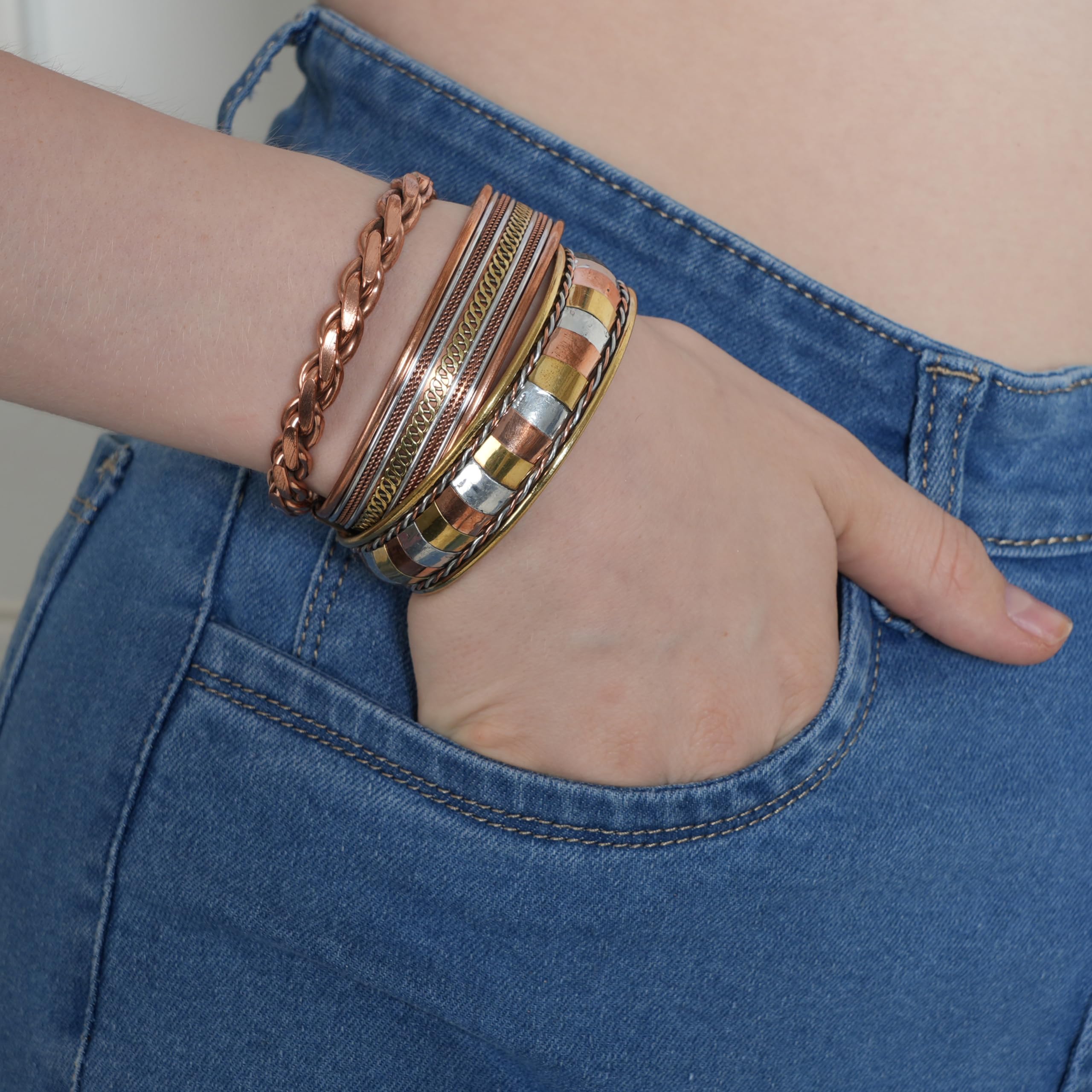 Authentic Tibetan Style Touchstone Copper Bracelet - Hand Forged Solid High Gauge Copper Cuff Jewelry for Men & Women - Multiple Design Options - Perfect for Yoga, Meditation & Spiritual Healing