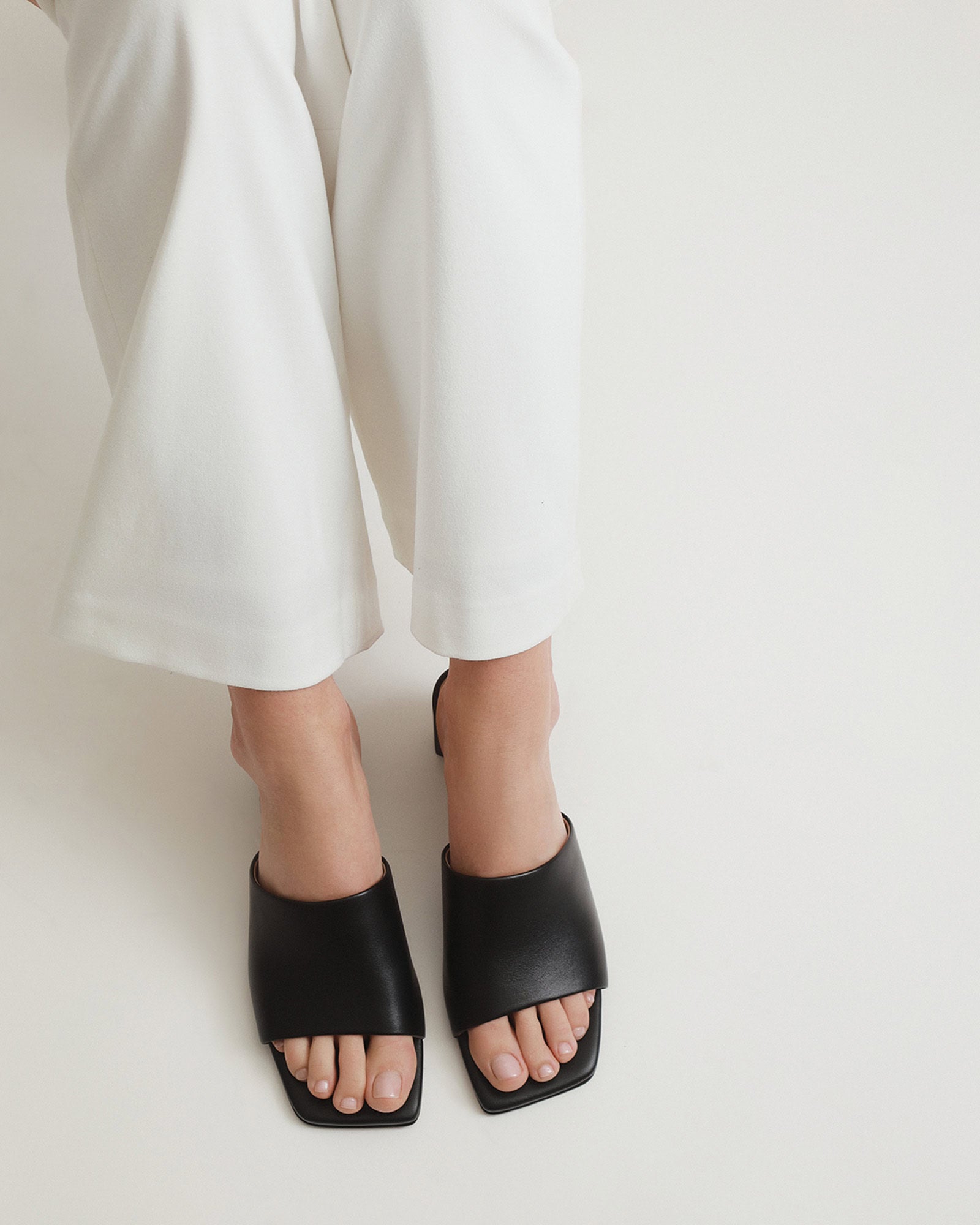 Herbie Black Leather Mid Heel Sandals - Comfortable Women's Dress Shoes for Office, Party & Summer Outfits