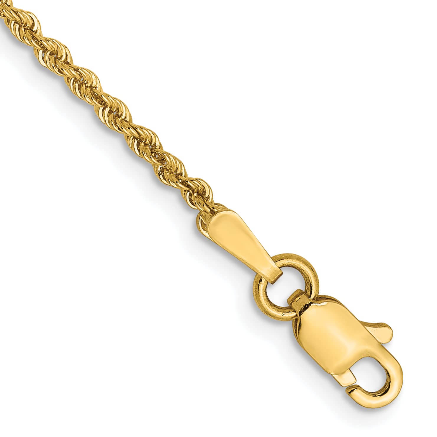 14K Yellow Gold 1.6mm Solid Rope Chain Anklet - 7.0