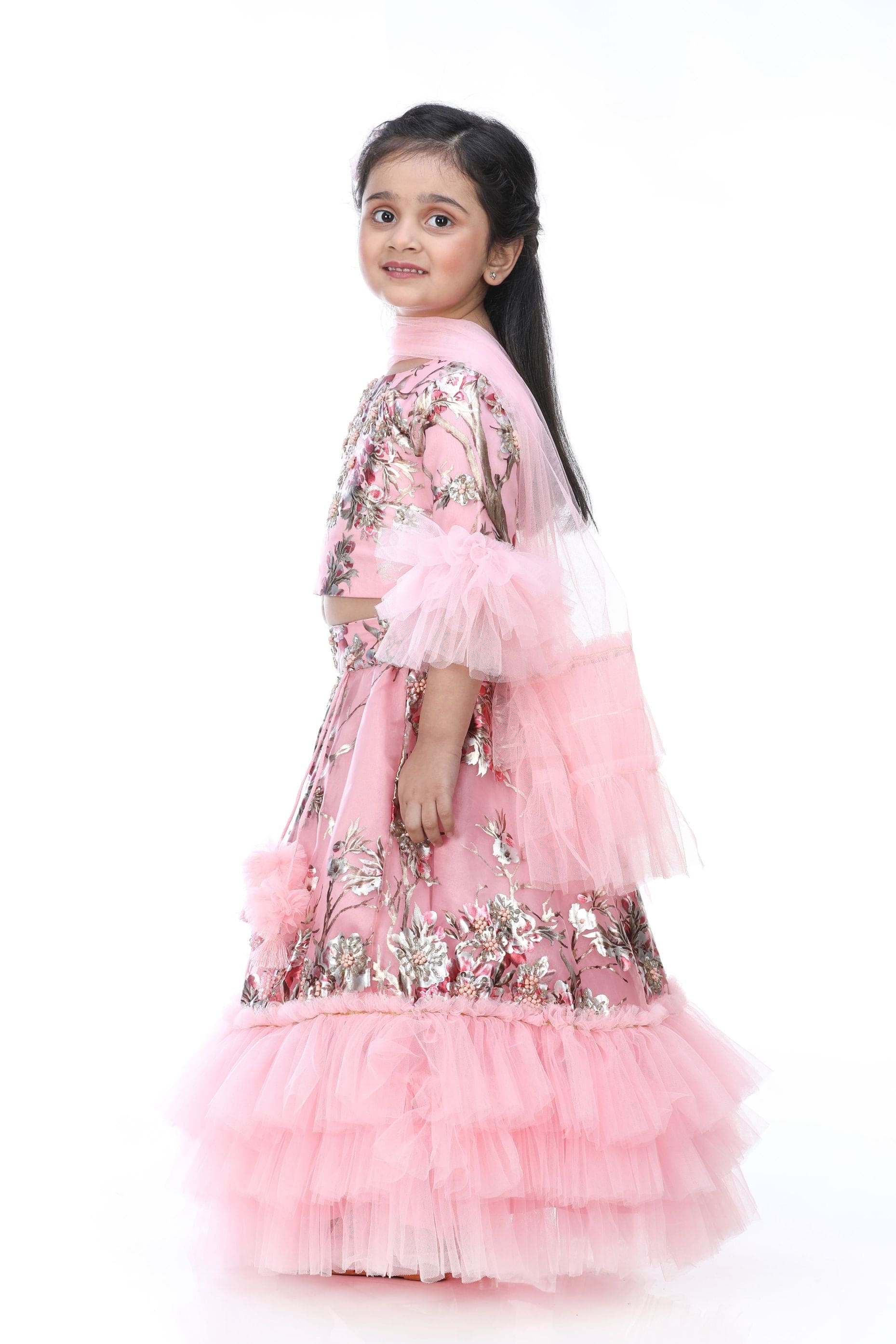 Pre Order: Embroidered Foil Printed Top with Ghagra and Dupatta Set - Perfect for Weddings, Festivals & Special Occasions