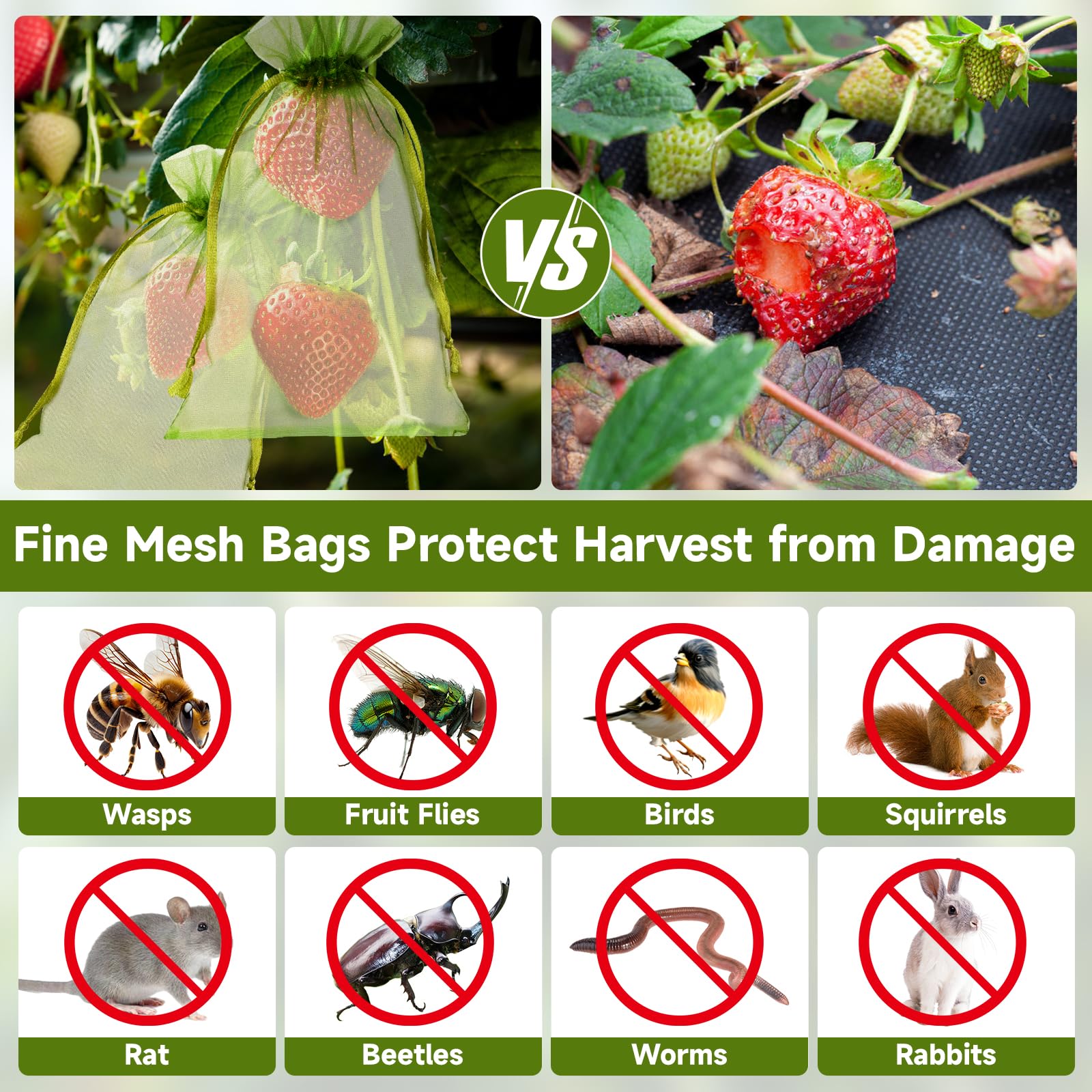 KINGLAKE 100PCS 6x9 Inches Fruit Protection Bags - Breathable Mesh Bags for Fruit Trees, Vegetables & Plants - Prevent Pests & Birds - Ideal for Apples, Peaches, Pears & Garden Produce - Perfect for Home Gardening & Orchard Use