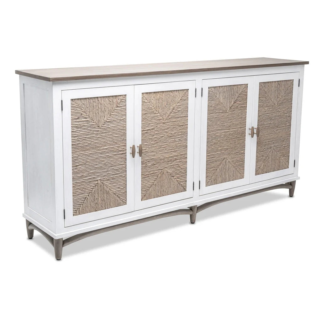 Handmade Indian Solid Mango Wood Sideboard - Ethereal Whites Carved Furniture for Dining Room & Living Room Storage
