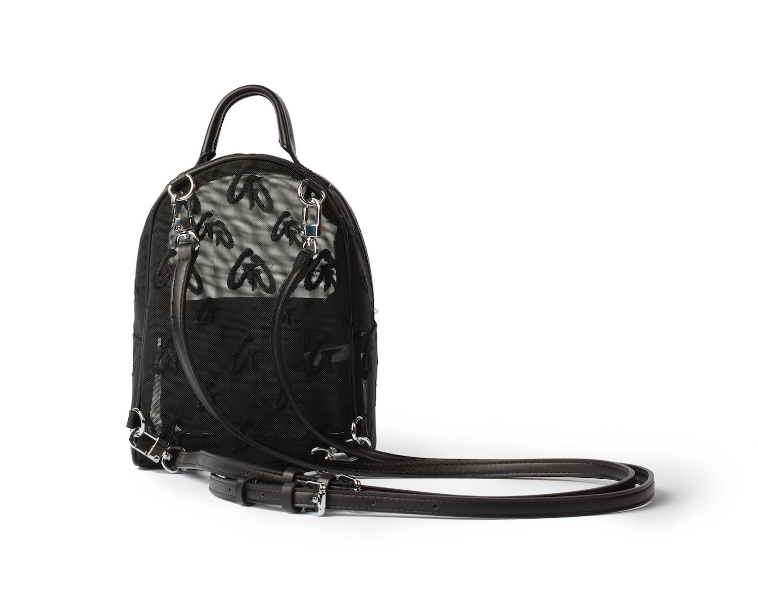MINI MESH MONOGRAM BACKPACK - Stylish Black Backpack for Women & Men, Lightweight Travel Bag, Perfect for School, Work, Gym & Outdoor Activities