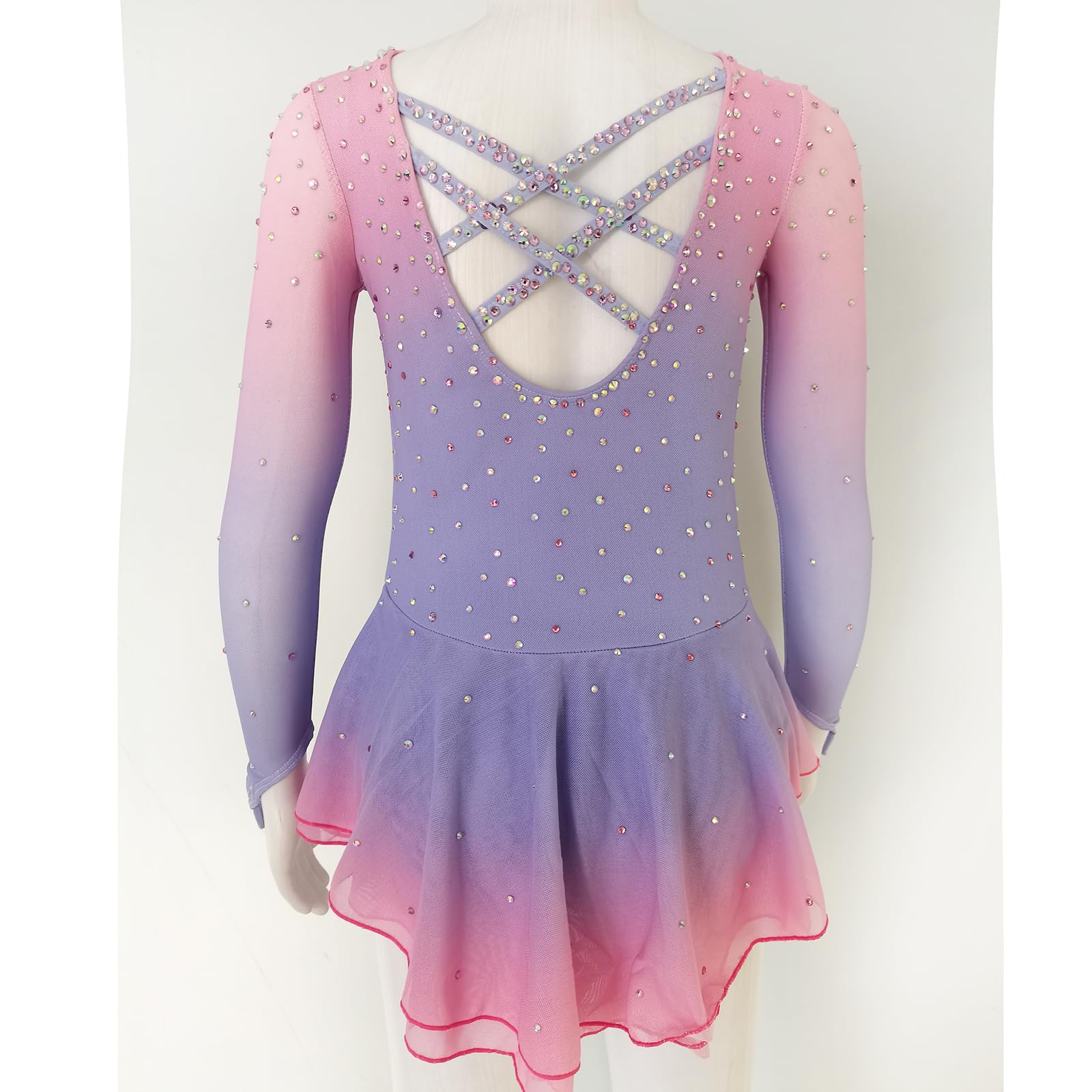 Girls' Pink Figure Skating Dress - Sparkly Performance & Competition Costume for Ice Skating Shows, Recitals, and Events