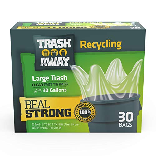 Heavy Duty Clear Recycling Bags 30 Gallons (30 Count) - Extra Strong Tall Trash Bags for Paper, Plastic & Aluminum - Thick Recycle Bin Liners for Home, Kitchen & Office Use - Perfect for Waste Sorting & Eco-Friendly Disposal