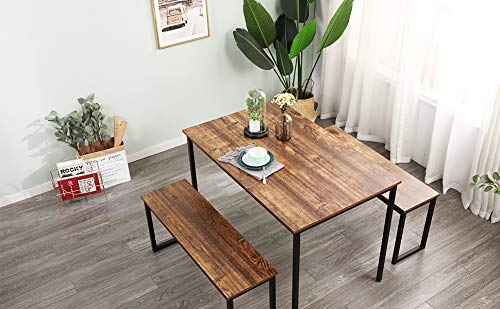 SogesGame 3-Piece Dining Table Set with 2 Benches - Compact Kitchen Table for 2-4 People, Space-Saving Breakfast Nook Furniture for Small Apartments, Perfect for Kitchen Dining, Breakfast Bars & Cozy Meals