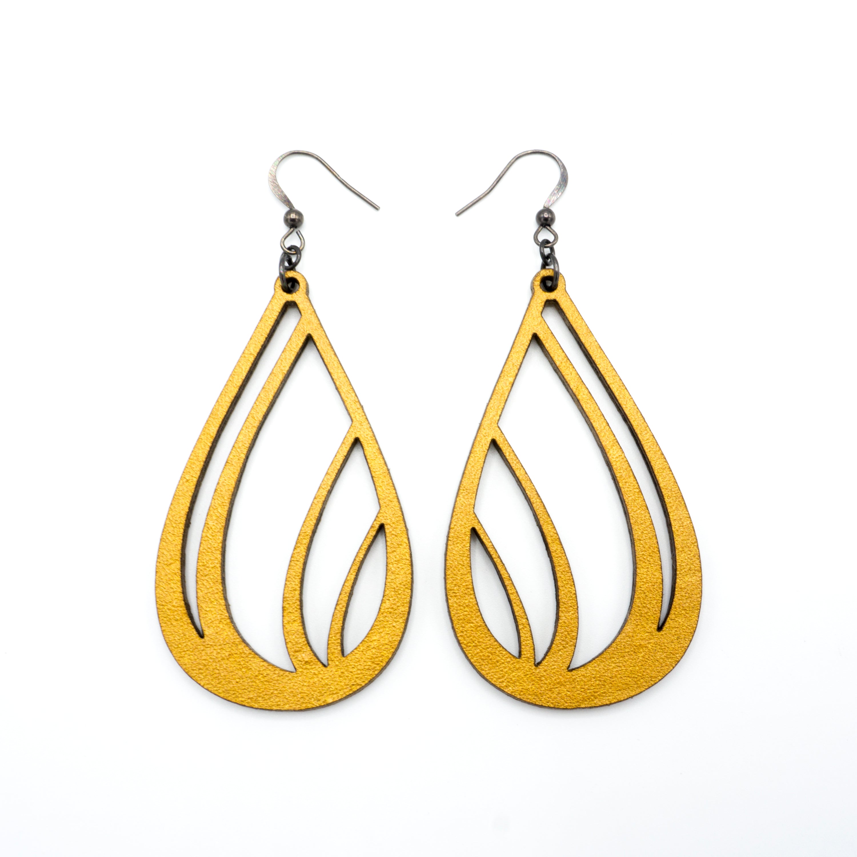 Drop 03 Leather Earrings in Gold - Elegant Dangle Hoop Earrings for Women | Perfect for Parties, Weddings & Everyday Wear