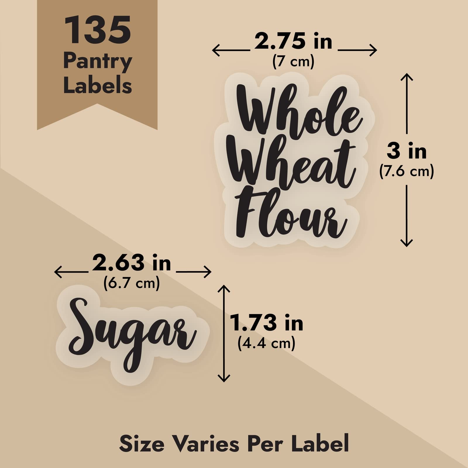 135 Preprinted Pantry Labels for Food Containers - Waterproof Black Cursive Clear Stickers for Organizing Kitchen Storage Canisters & Jars | Perfect for Pantry Organization, Meal Prep & Home Decluttering