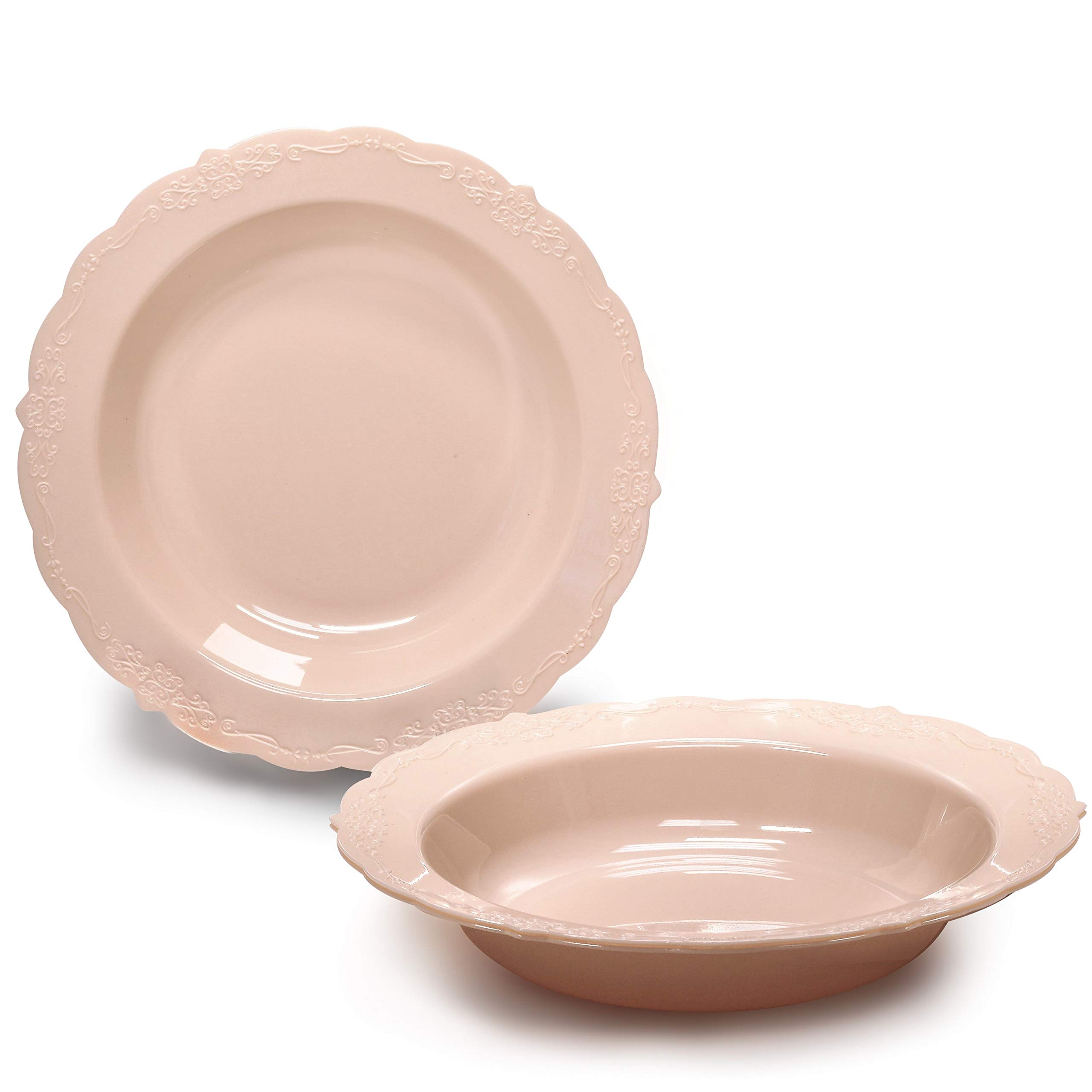 240 Pack Disposable Plastic Bowls 12 oz - Wedding & Party Supplies, Plain Blush Verona Style Soup Bowls for Catering, Picnics, BBQs & Events