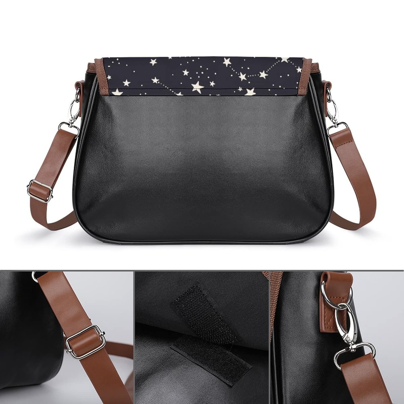 Printed Shoulder Crossbody Bag - Genuine Leather Hobo Purse for Women - Medium Size with Top Handles - Starry Sky Design - Perfect for Work, Travel & Everyday Use