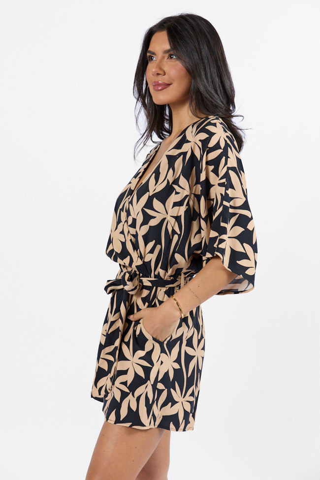 Palm Shores Neutral Print Surplice Romper for Women - Summer Beach Cover Up, Casual Outfit & Vacation Dress - Final Sale