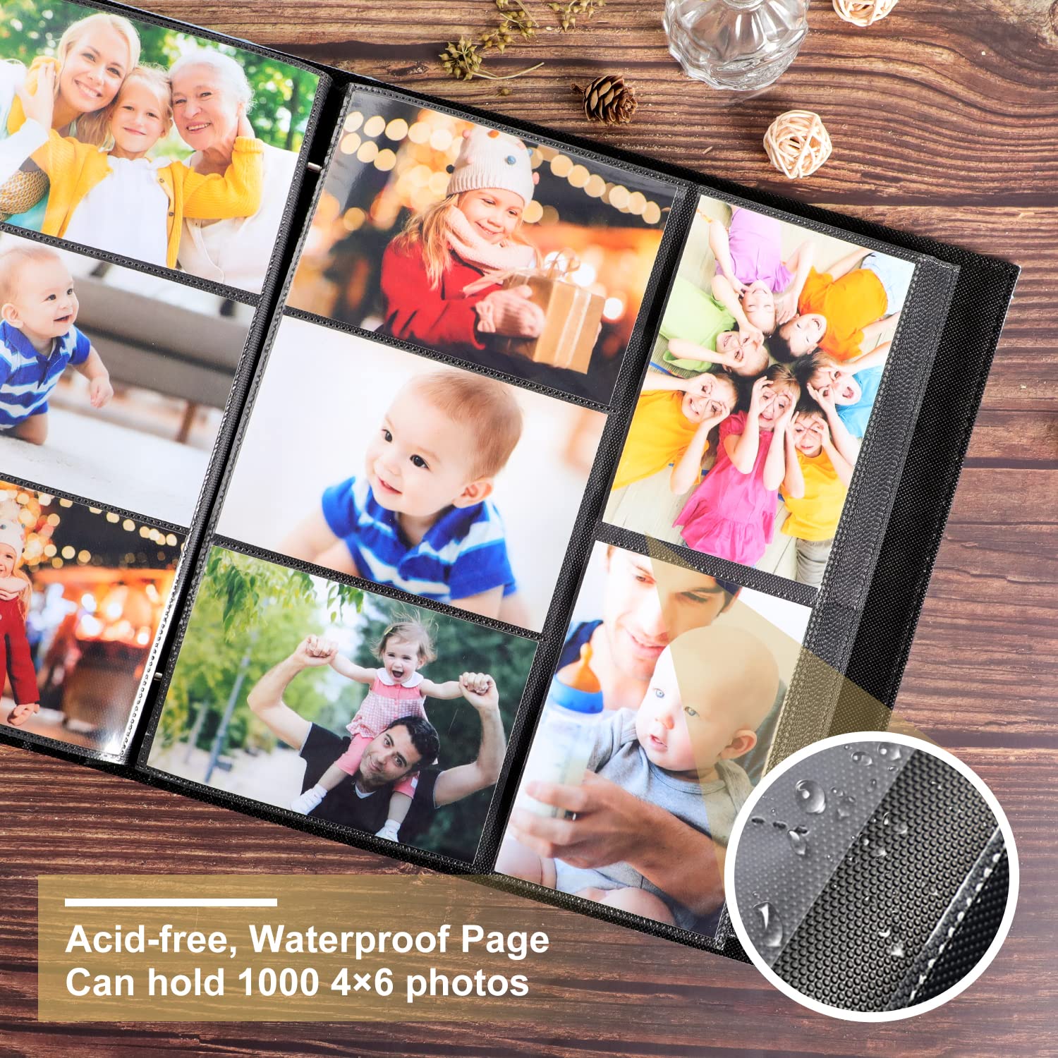 Ywlake 1000 Pocket Baby Photo Album 4x6 - Leather Large Capacity Scrapbook for Newborn, Boy, Girl - Holds 1000 Horizontal & Vertical Photos - Blue - Perfect for Baby Showers, First Birthday Gifts & Family Memory Keeping