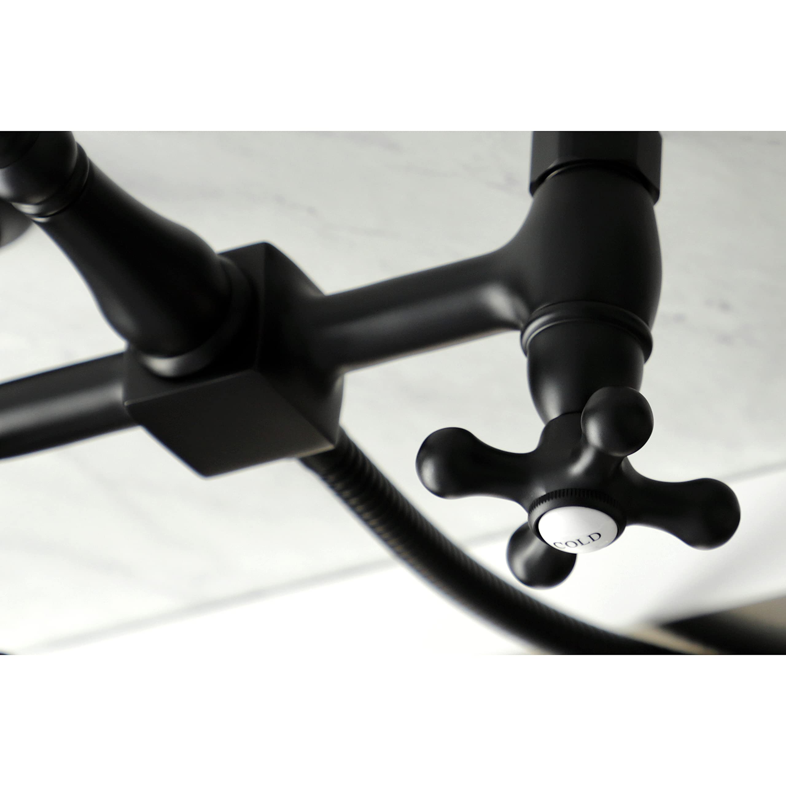 Kingston Brass KS1260AXBS Heritage Bridge Kitchen Faucet in Matte Black - High Arc Pull-Down Sprayer for Modern Farmhouse & Vintage Style Kitchens