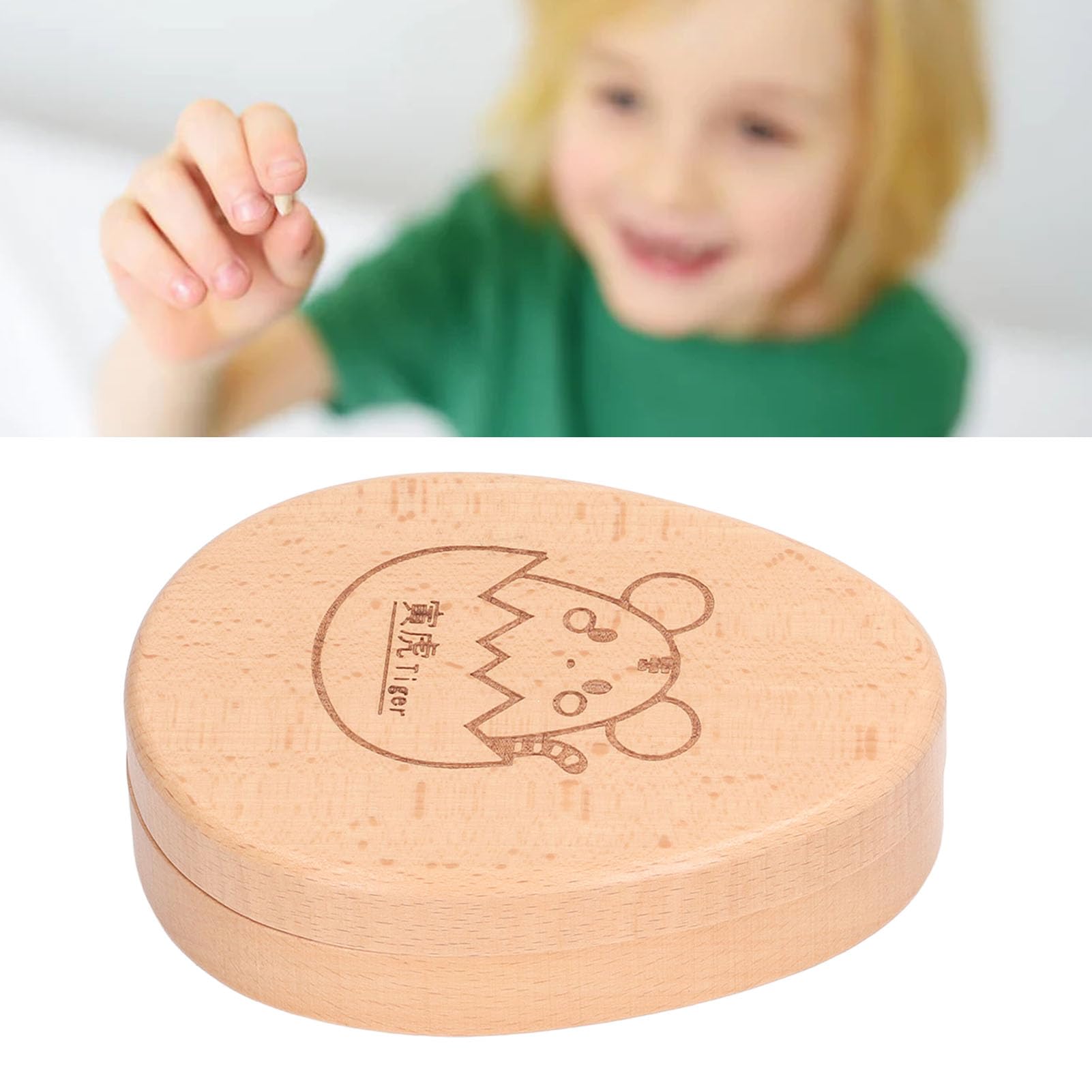 Wooden Cute Cartoon Baby Tooth Box - Children's Tooth Storage Container with Tweezers | Keepsake Tooth Organizer for Kids, Hospitals & Kindergarten | Perfect for Tooth Fairy Gifts & First Tooth Preservation