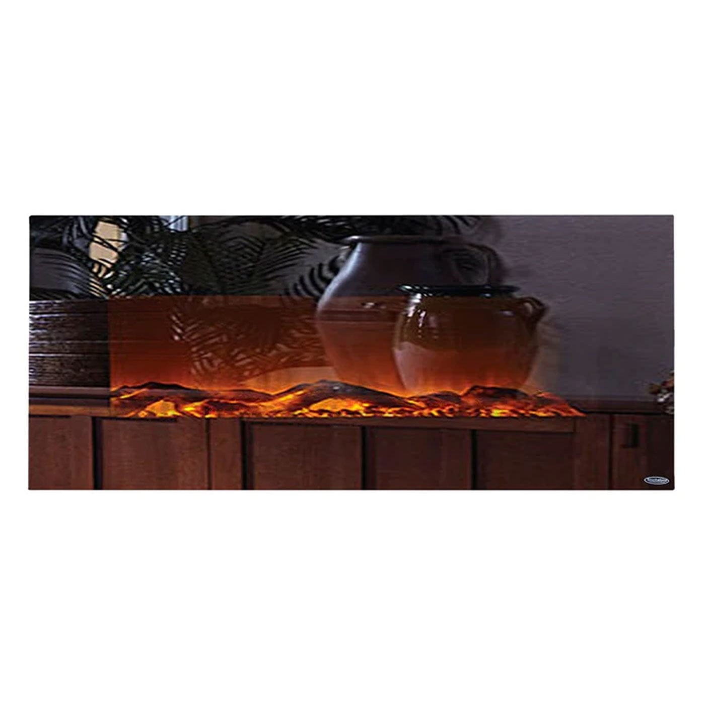 50 Inch Onyx Mirror Glass Electric Fireplace - Wall Mounted Modern Heater for Living Room, Bedroom & Office - Energy Efficient & Remote Control Included
