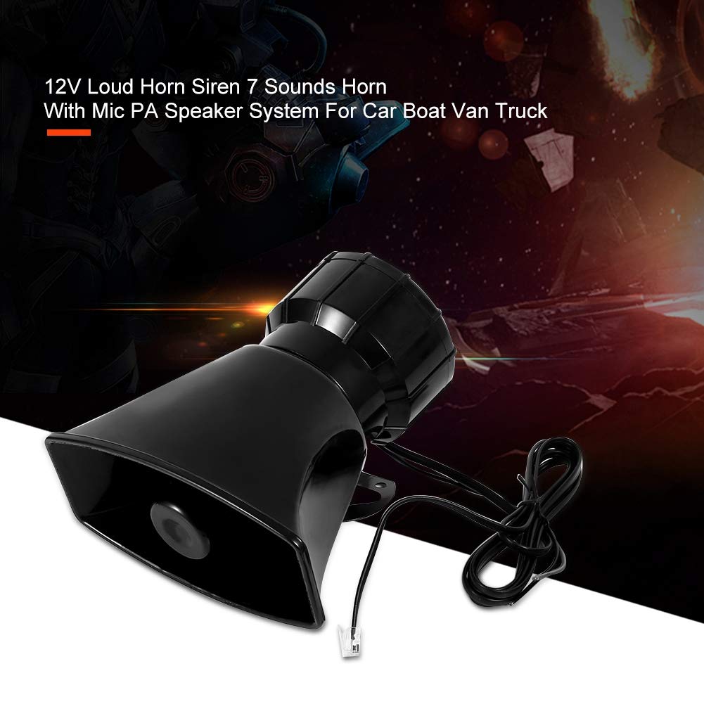 12V 100W 7-Tone Emergency Car Siren Speaker with Mic & PA System - 120dB Loud Vehicle Horn for Police, Ambulance, Security Trucks, Boats & Vans - Ideal for Emergency Alerts, Traffic Control & Public Safety