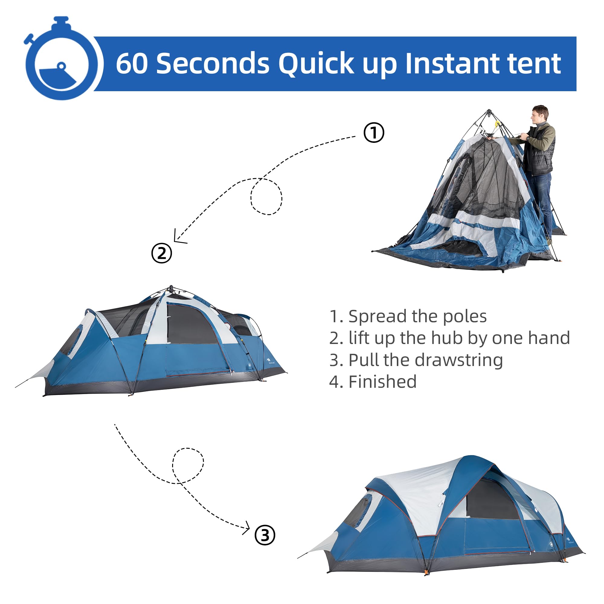 Quick Setup Family Camping Tent - Instant Pop Up Dome Tent for 2-3 or 6 Person Outdoor Use | Water-Resistant Rainfly with Mesh Roof, Door & Windows | Perfect for Backpacking, Beach Trips & Festival Camping