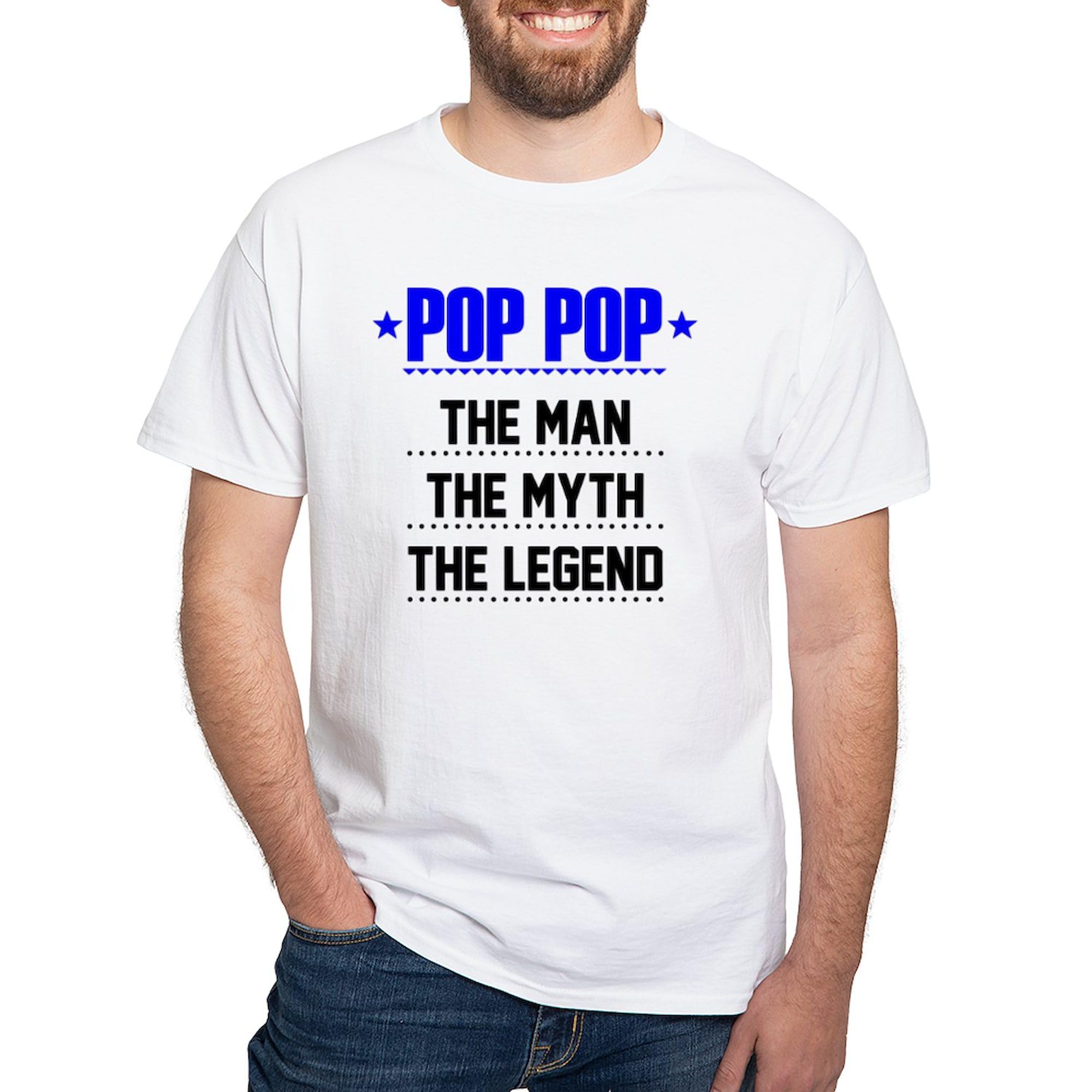 Pop Pop The Man, The Myth, The Legend Graphic T-Shirt for Men | 100% Cotton Classic White Tee | Casual Wear, Gift for Dad & Grandfather