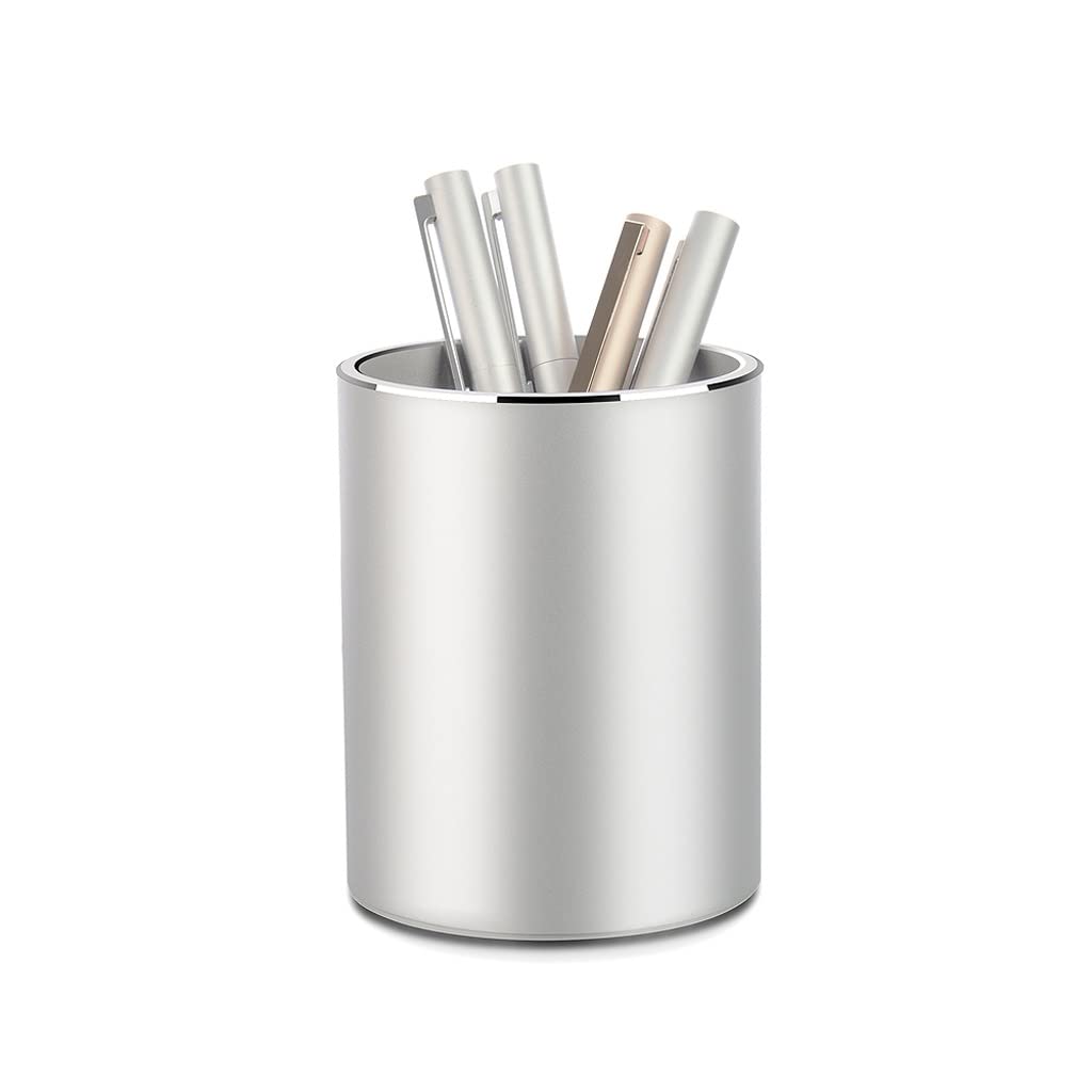 Premium Aluminum Pen Holder & Desk Organizer - Silver Metal Pencil Cup for Office, School, and Home Workspace Storage | Perfect for Organizing Pens, Markers, and Stationery Supplies