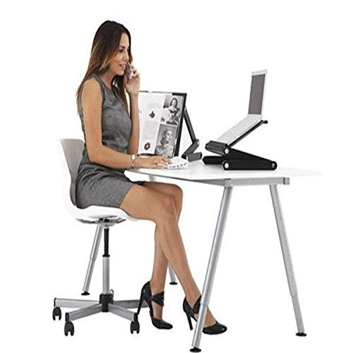 Adjustable Laptop Stand for Bed & Office - Foldable Lap Desk with Cooling Fan & Large Mouse Pad - Portable Laptop Riser for Working, Studying, Gaming in Bed, Couch or Office (Black)