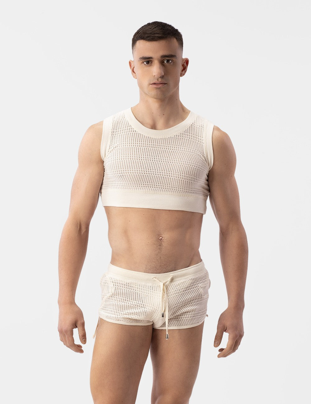 Luz Crochet Cropped Top in Nude - Stylish Barcode Berlin Women's Fashion for Summer Outfits & Beach Vacations