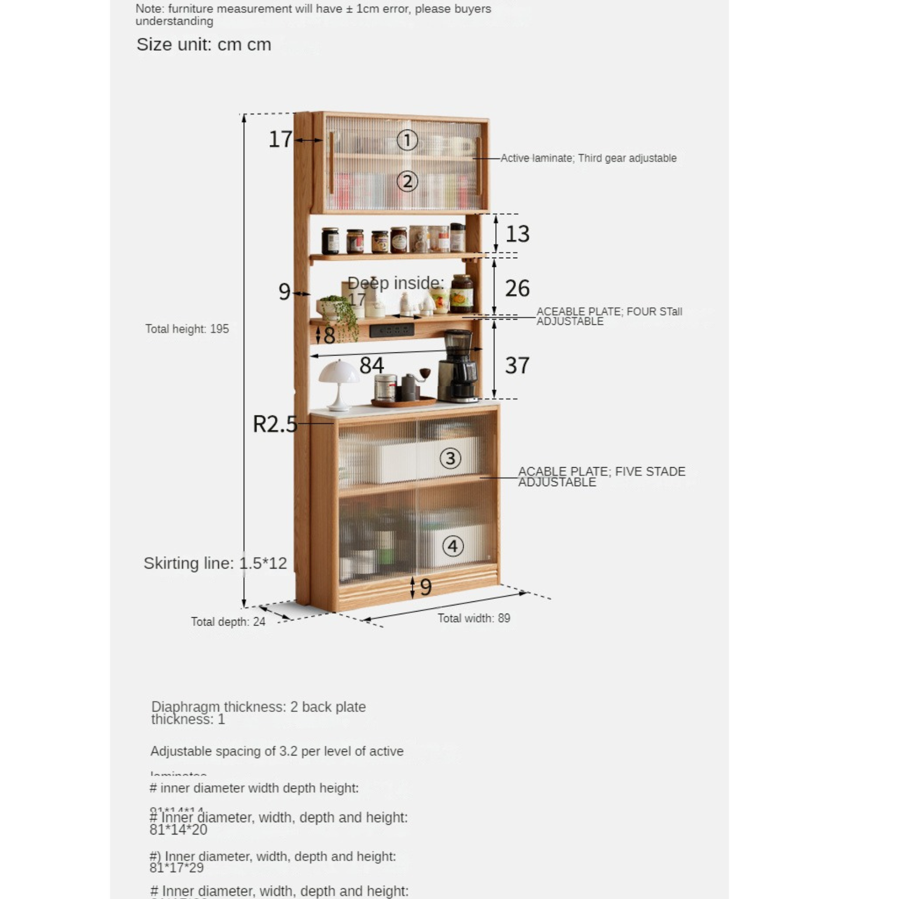 Solid Oak Wood Sideboard with Rock Board Top - Multifunctional Dining Room Storage Cabinet for Kitchen, Living Room & Entryway Organization