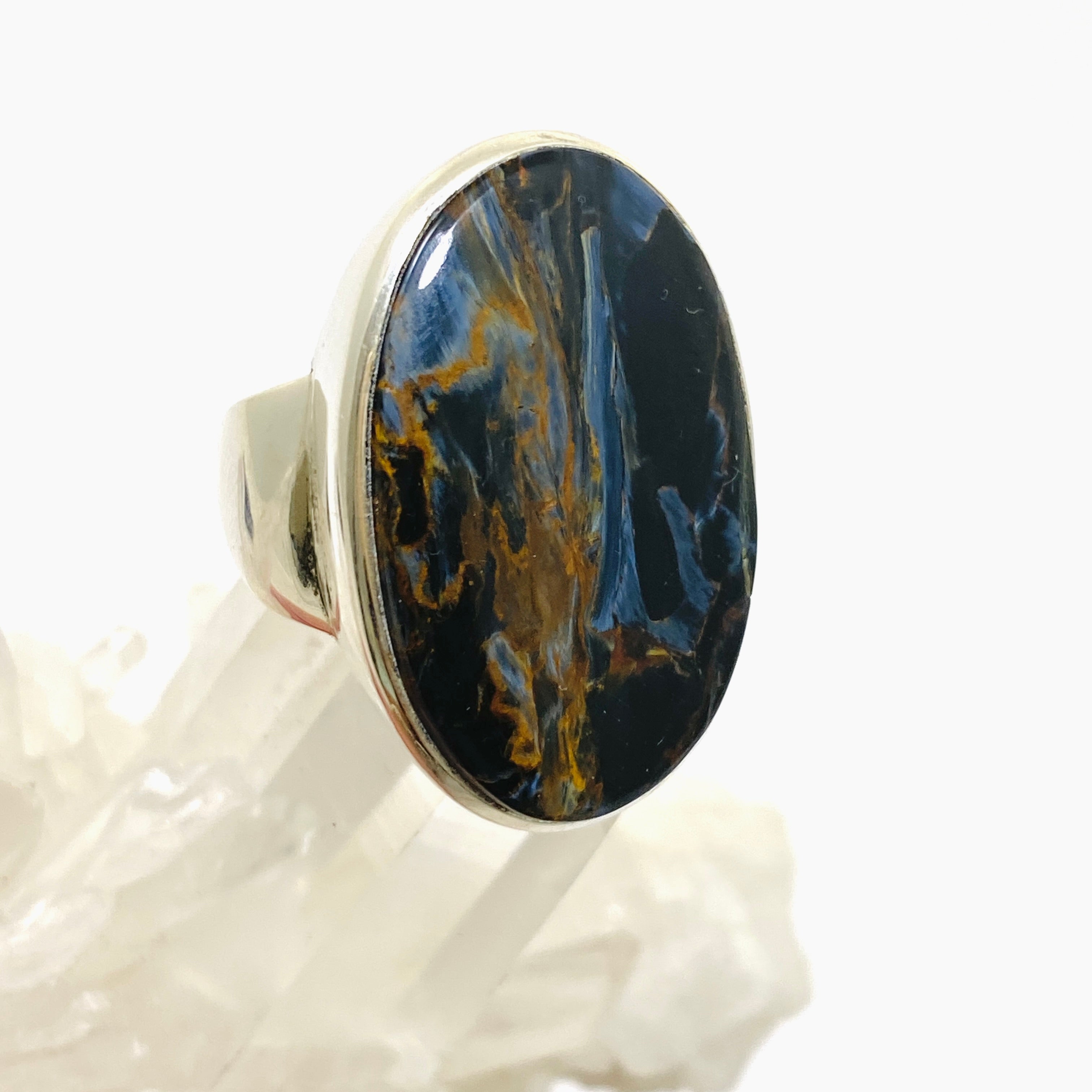 Pietersite Oval Cabochon Ring - Size 8.5 Sterling Silver Jewelry for Women - Perfect for Boho Fashion, Gift Giving & Special Occasions