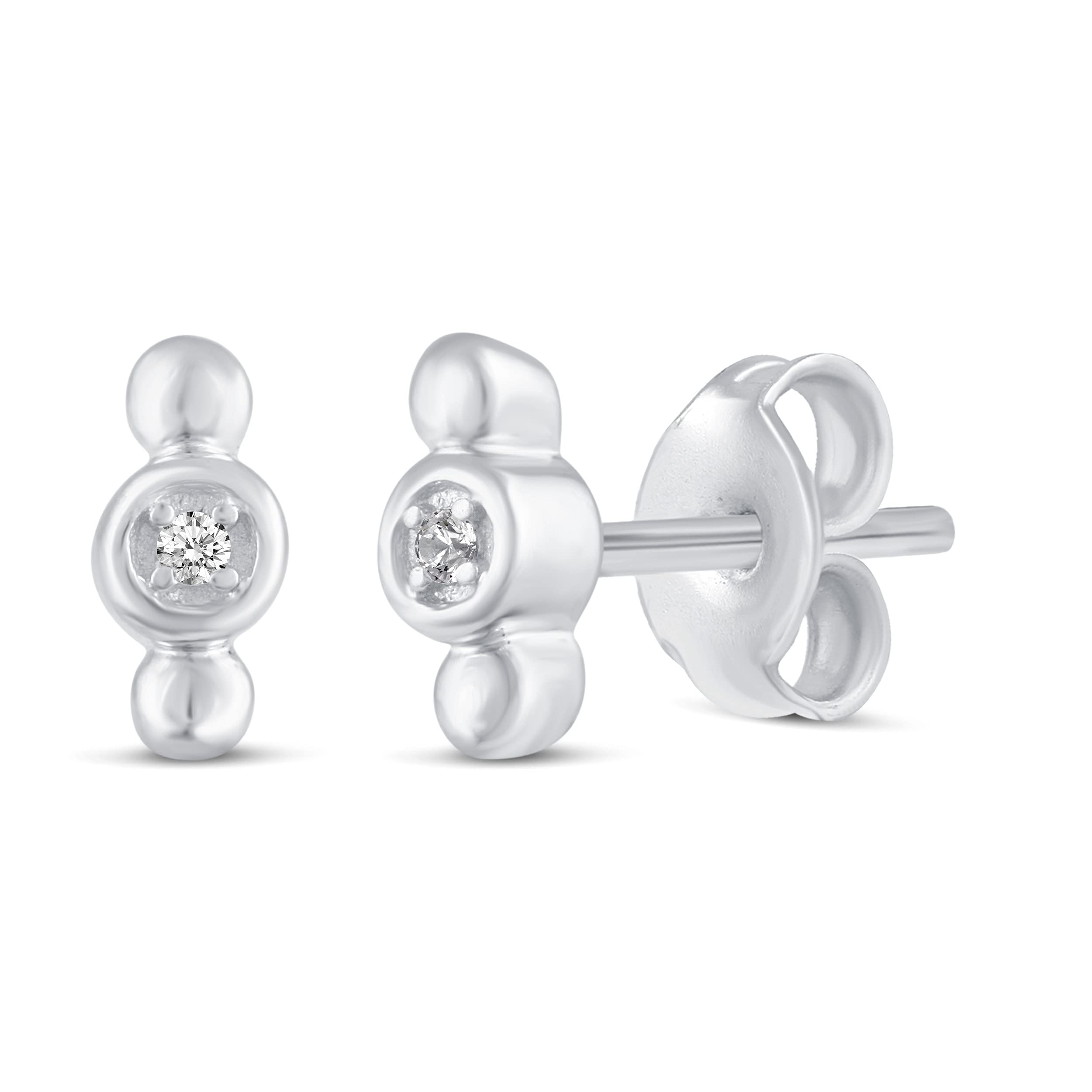 1/60 Cttw Natural Diamond 925 Sterling Silver Bar Stud Earrings for Women - Perfect for Everyday Wear, Work & Special Occasions