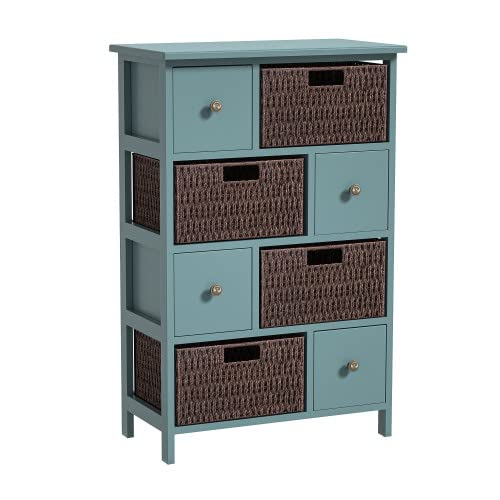 JINDAO Wooden Storage Cabinet with 4 Drawers & 4 Baskets - Accent Cabinet for Kitchen, Dining Room, Entryway & Bedroom - Blue Home Organization Furniture for Small Spaces & Clutter Control