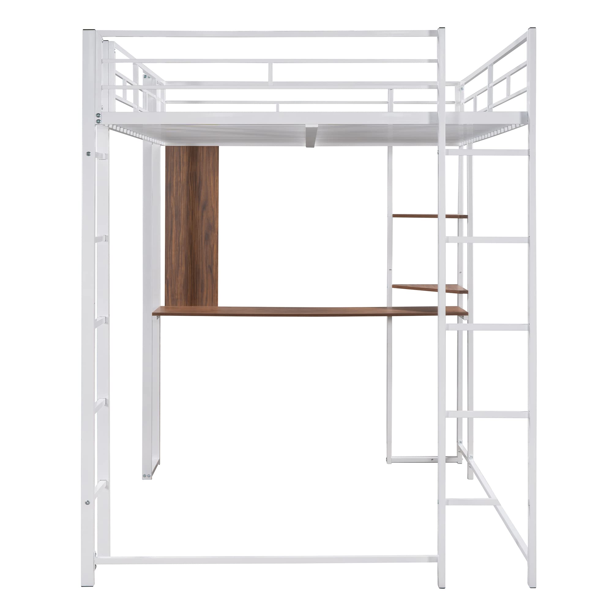 Harper & Bright Designs Full Size Loft Bed with Desk & Shelves - Heavy Duty Metal Frame for Kids & Teens - No Box Spring Needed - White - Perfect for Small Bedrooms, Dorm Rooms & Space-Saving Kids' Rooms