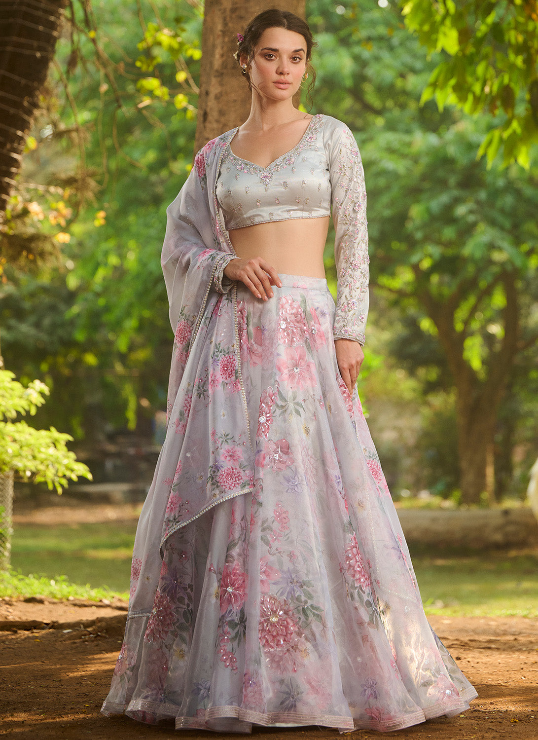 Elegant Grey Multicolor Floral Embroidered Lehenga Choli Set for Women - Perfect for Weddings, Festivals & Special Occasions