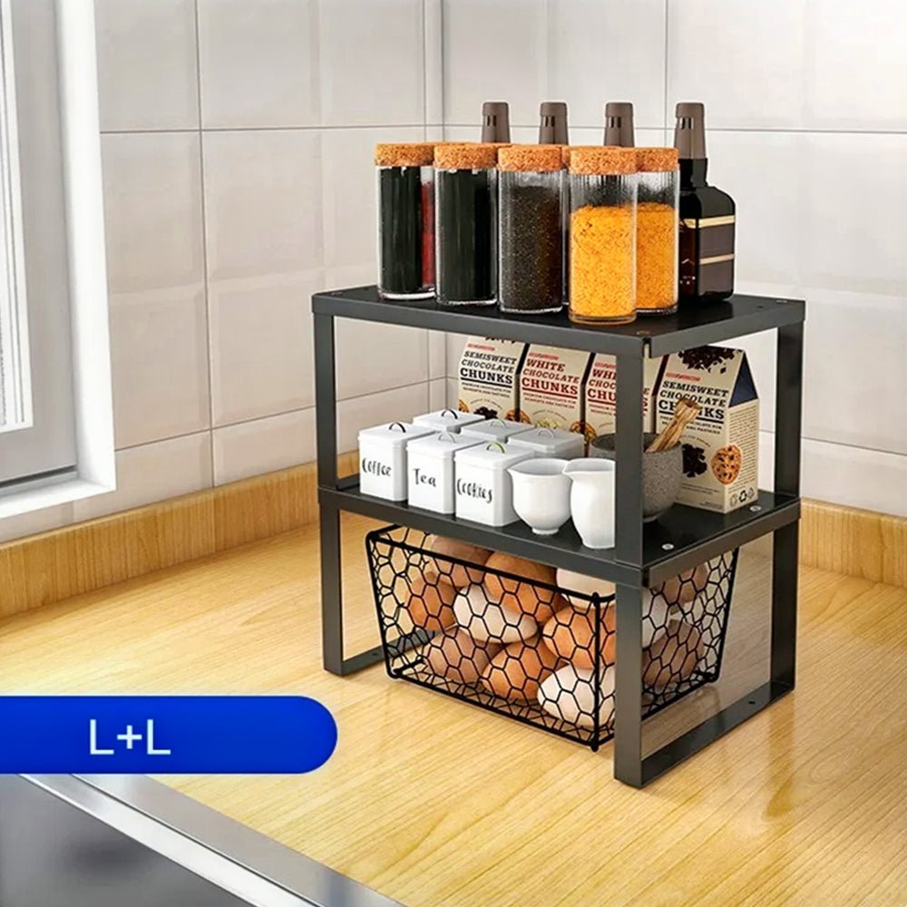 Milo Stackable Kitchen Organizer Rack - Space Saving Storage for Spices, Utensils & Cookware - Perfect for Small Kitchens, Pantries & Countertops